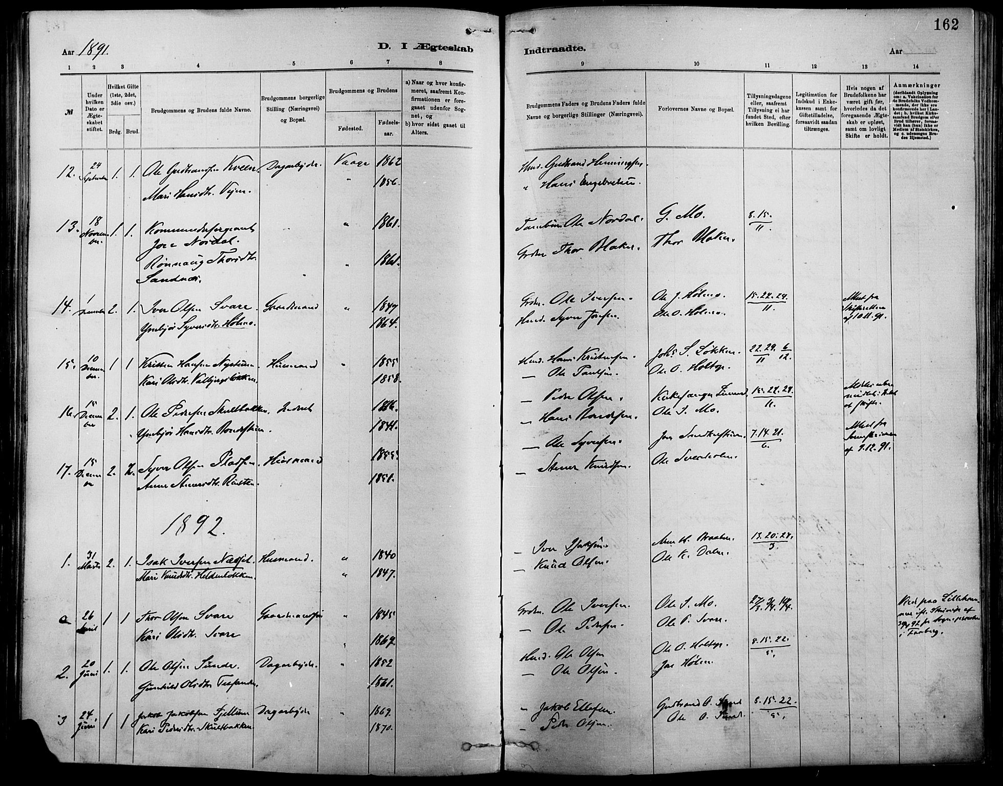 Vågå prestekontor, SAH/PREST-076/H/Ha/Haa/L0009: Parish register (official) no. 9, 1886-1904, p. 162