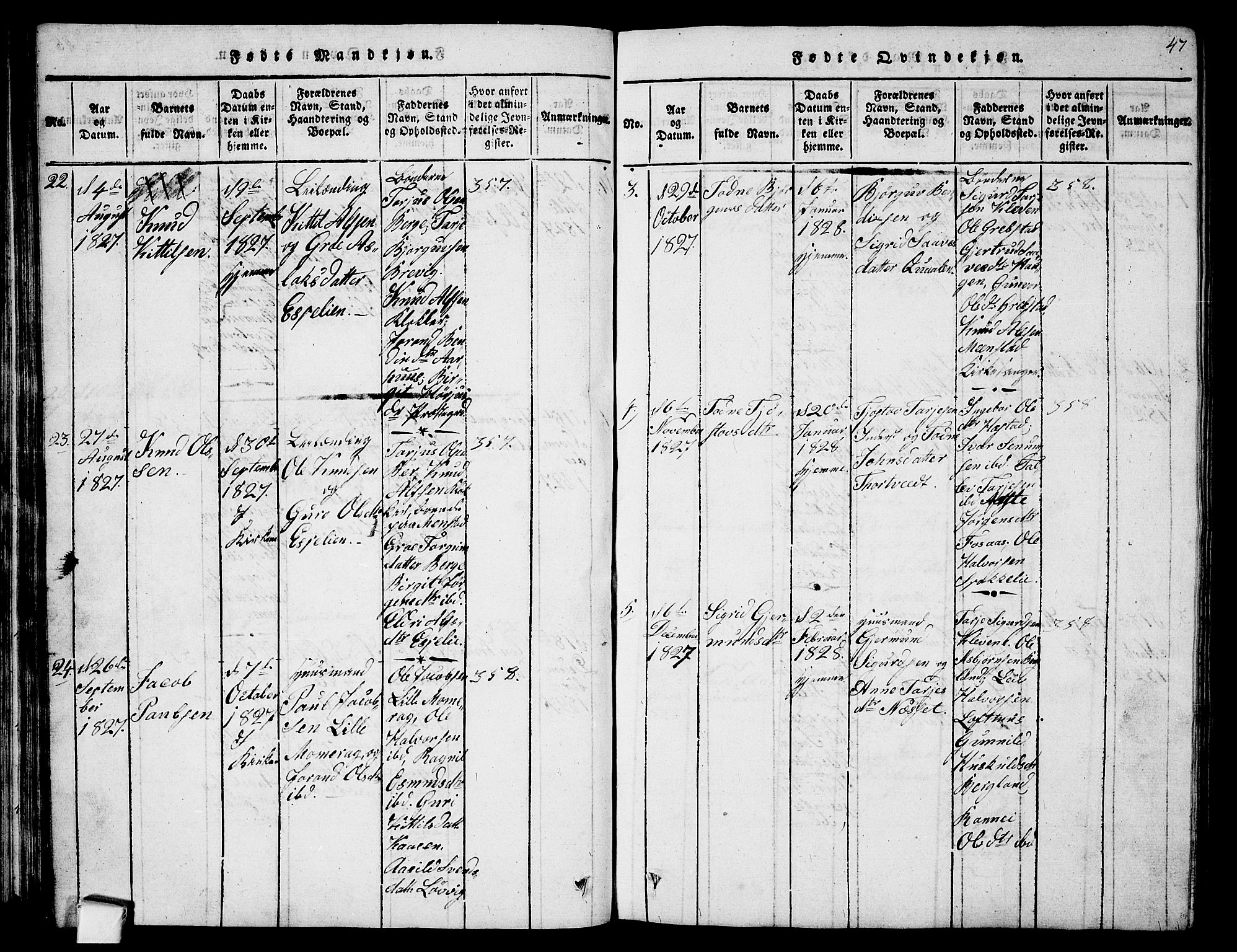 Fyresdal kirkebøker, SAKO/A-263/G/Ga/L0001: Parish register (copy) no. I 1, 1816-1840, p. 47