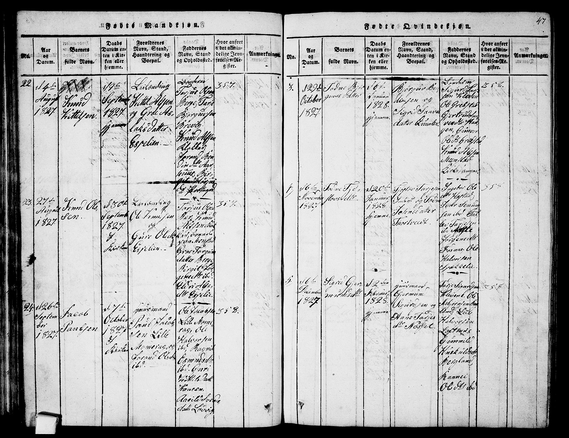 Fyresdal kirkebøker, AV/SAKO-A-263/G/Ga/L0001: Parish register (copy) no. I 1, 1816-1840, p. 47