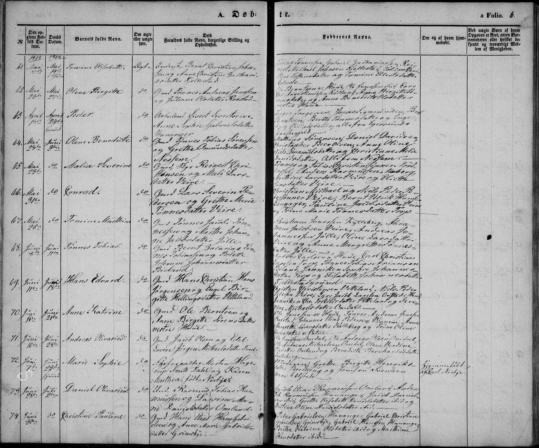 Lista sokneprestkontor, AV/SAK-1111-0027/F/Fb/L0002: Parish register (copy) no. B 2, 1847-1862, p. 6