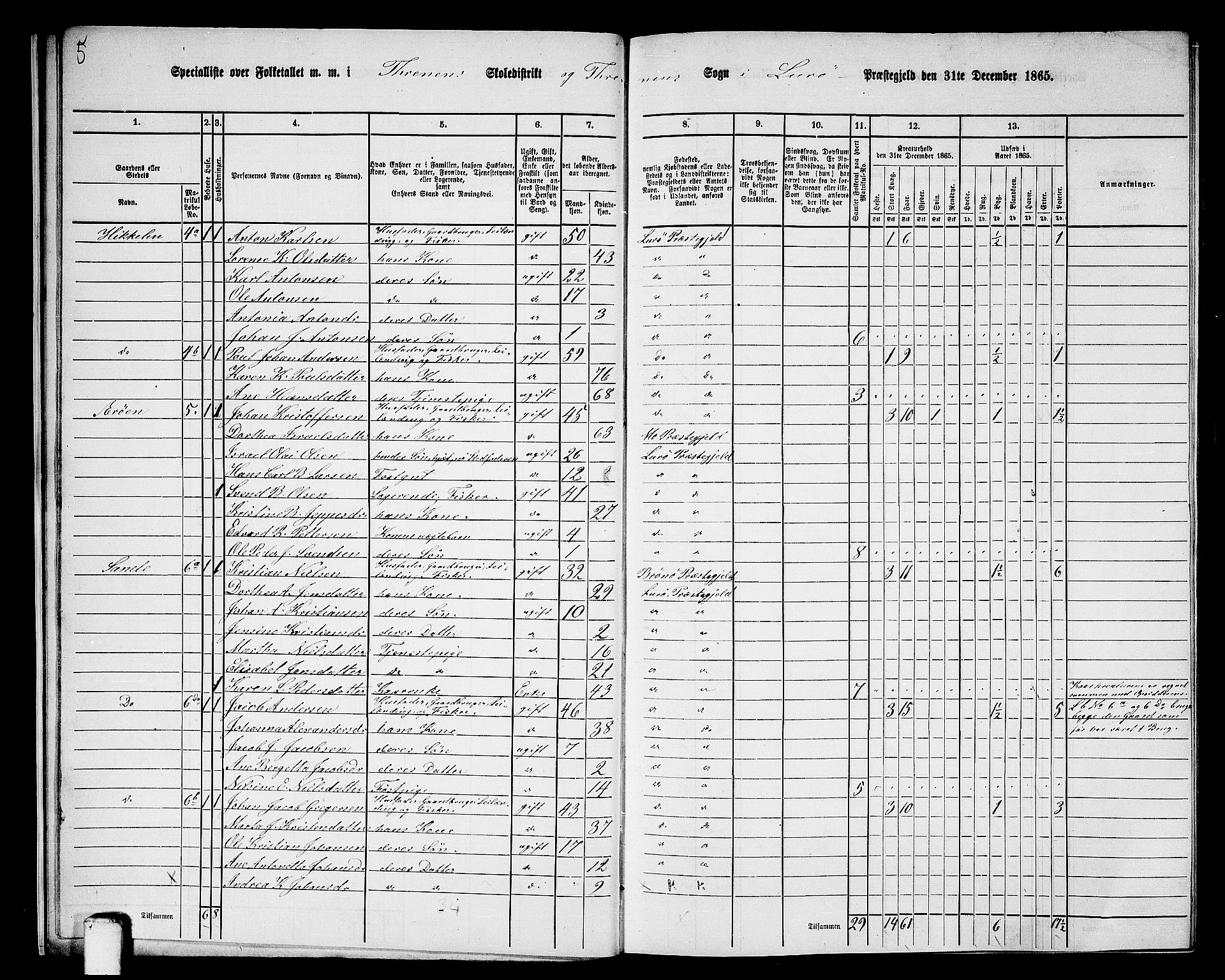 RA, 1865 census for Lurøy, 1865, p. 14