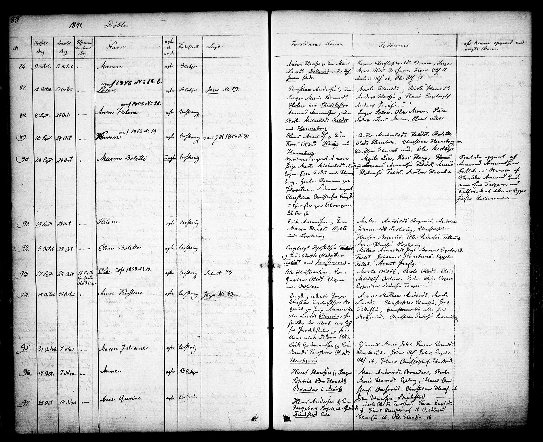 Aurskog prestekontor Kirkebøker, SAO/A-10304a/F/Fa/L0006: Parish register (official) no. I 6, 1829-1853, p. 85