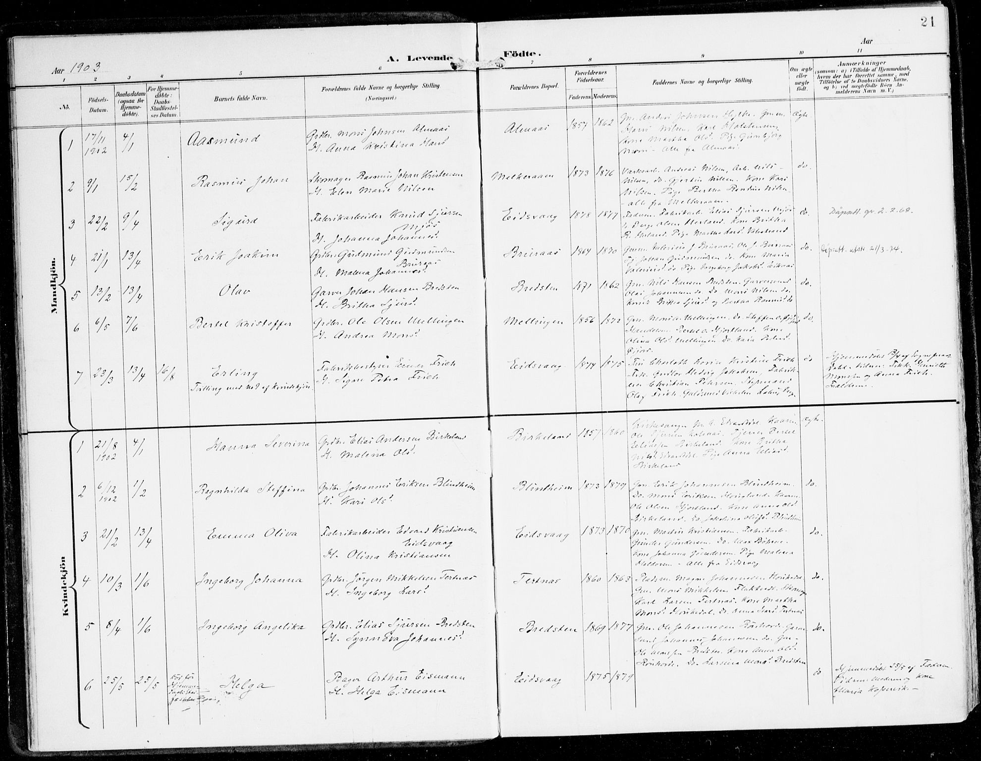 Hamre sokneprestembete, AV/SAB-A-75501/H/Ha/Haa/Haad/L0002: Parish register (official) no. D 2, 1899-1916, p. 21