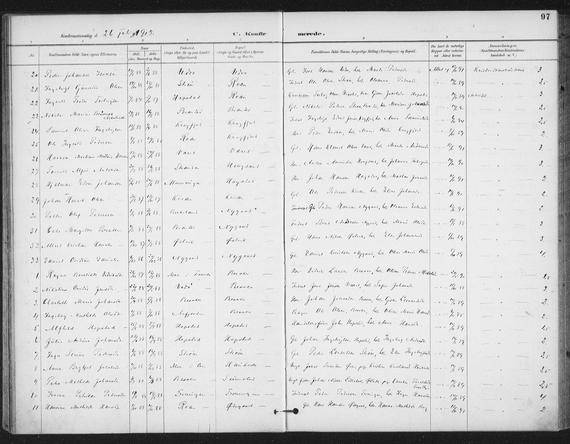 Ministerialprotokoller, klokkerbøker og fødselsregistre - Sør-Trøndelag, AV/SAT-A-1456/657/L0708: Parish register (official) no. 657A09, 1894-1904, p. 97