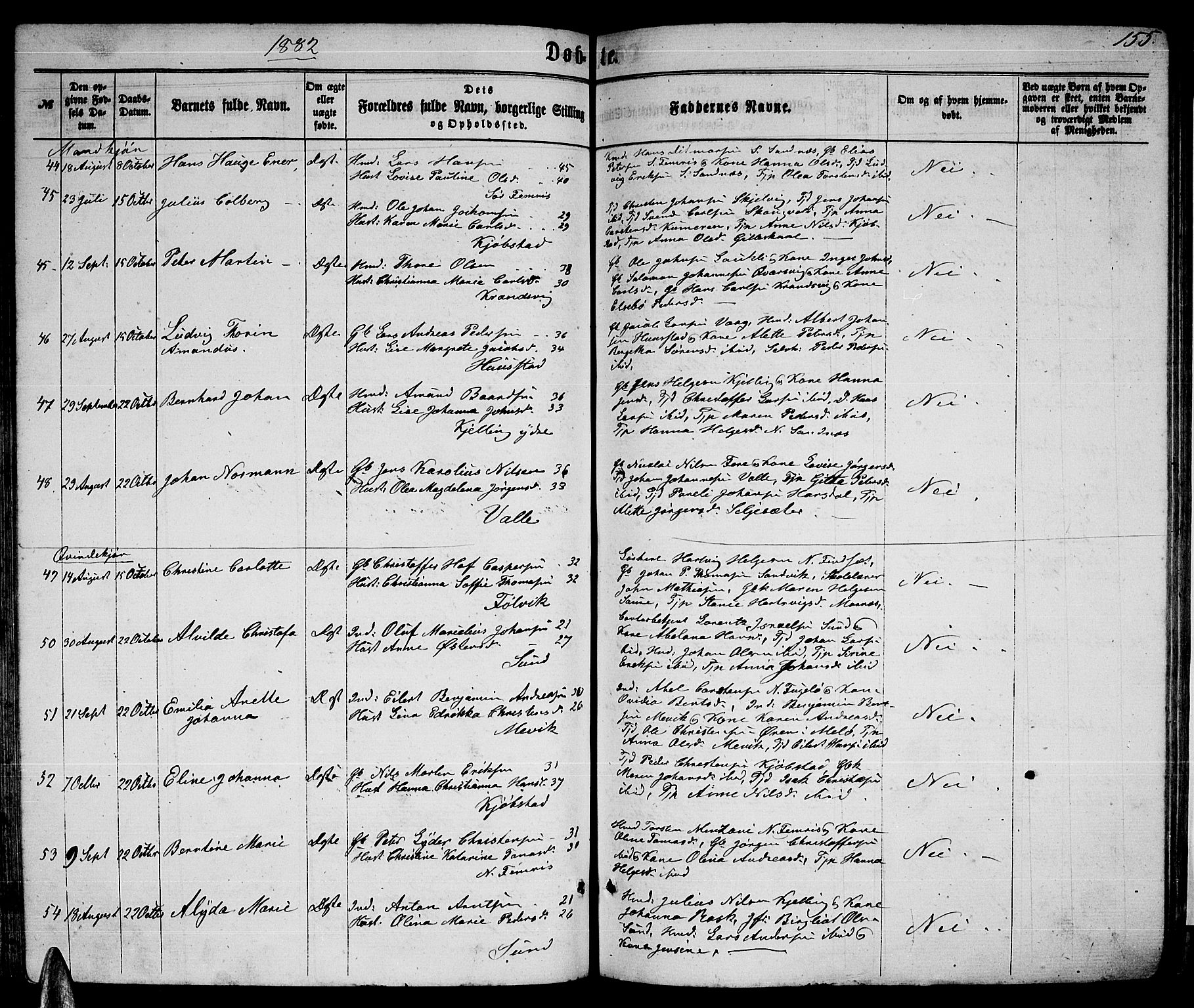 Ministerialprotokoller, klokkerbøker og fødselsregistre - Nordland, AV/SAT-A-1459/805/L0107: Parish register (copy) no. 805C03, 1862-1885, p. 155