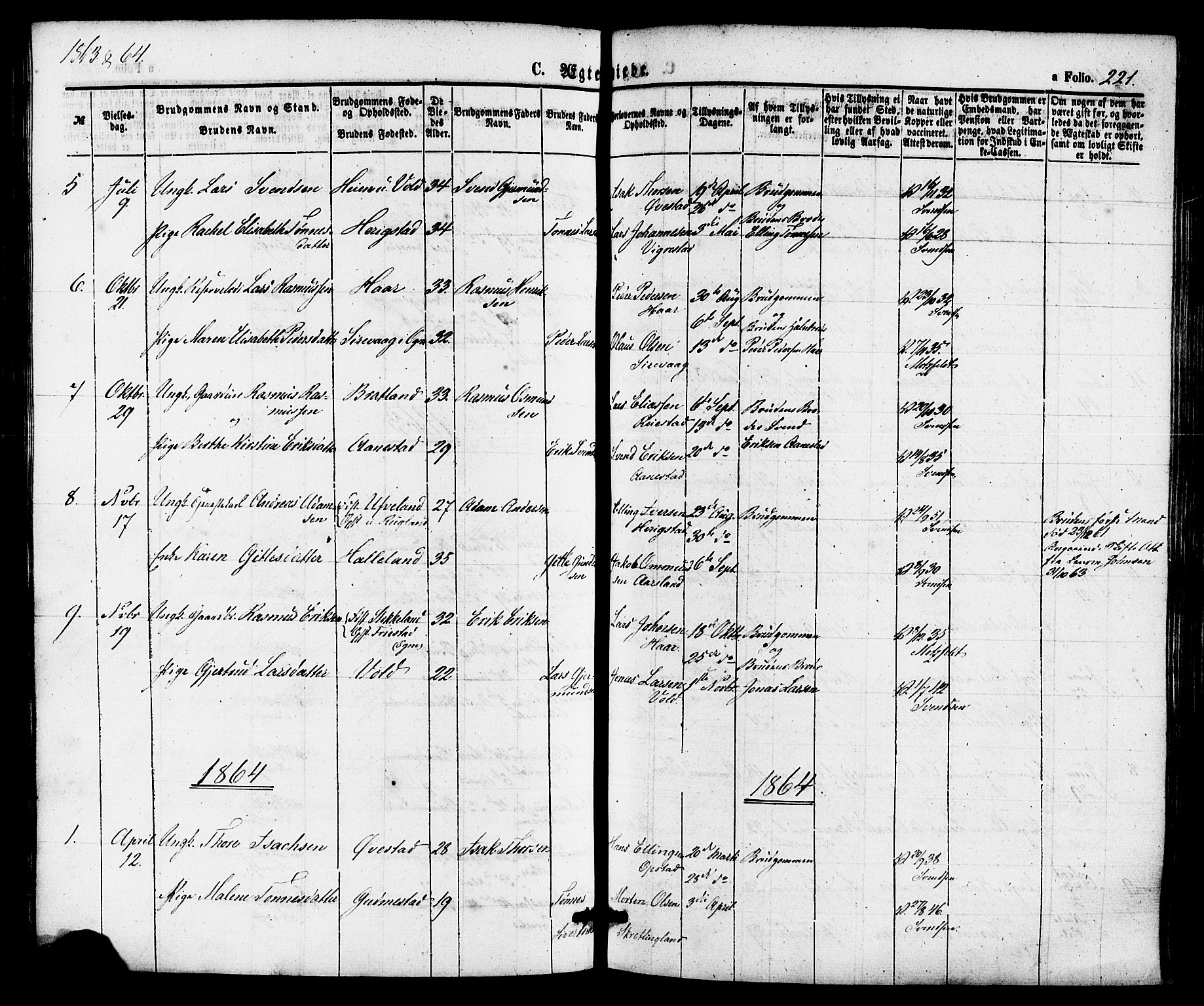 Hå sokneprestkontor, AV/SAST-A-101801/001/30BA/L0009: Parish register (official) no. A 8, 1855-1878, p. 221