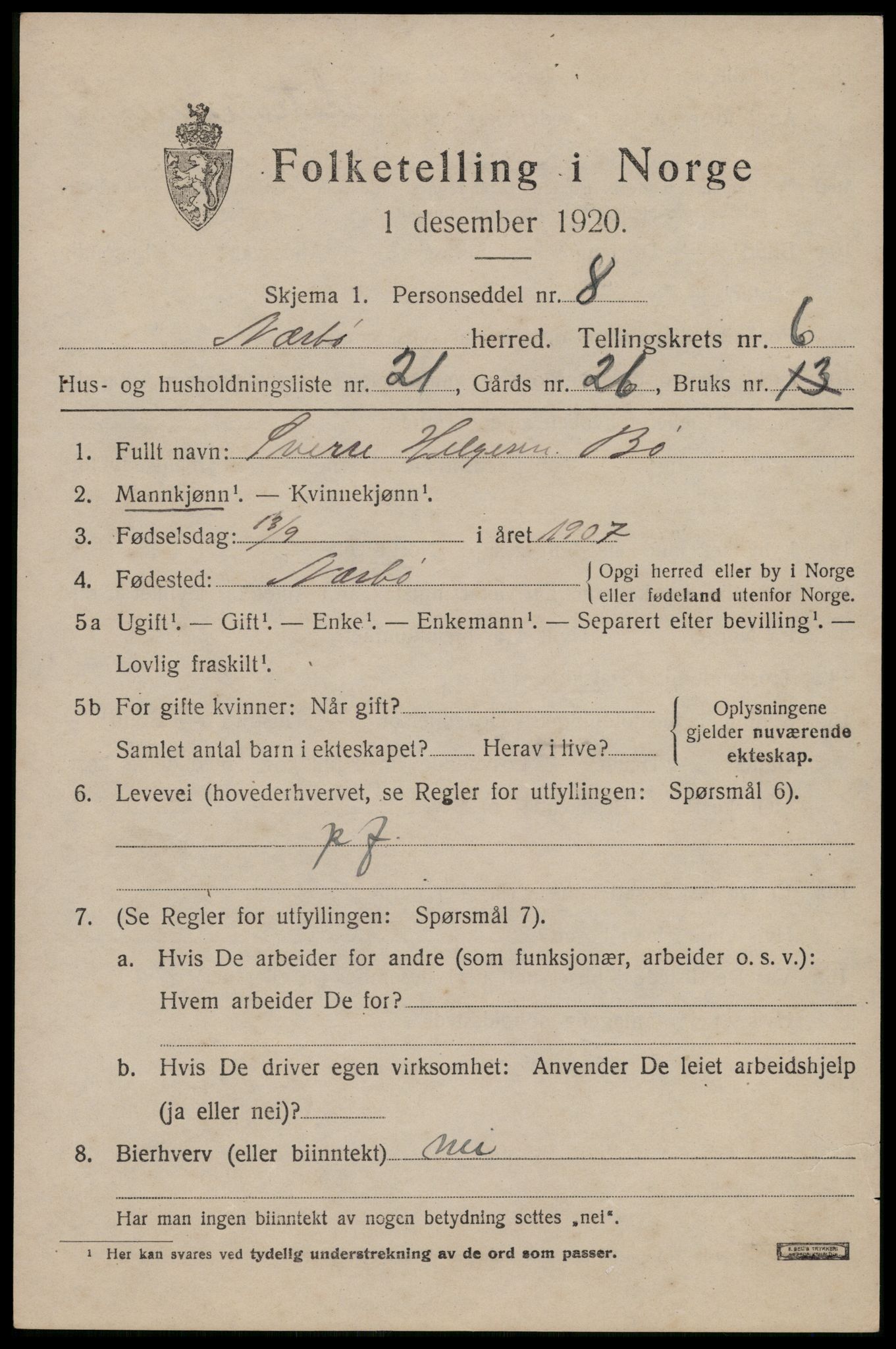 SAST, 1920 census for Nærbø, 1920, p. 3853