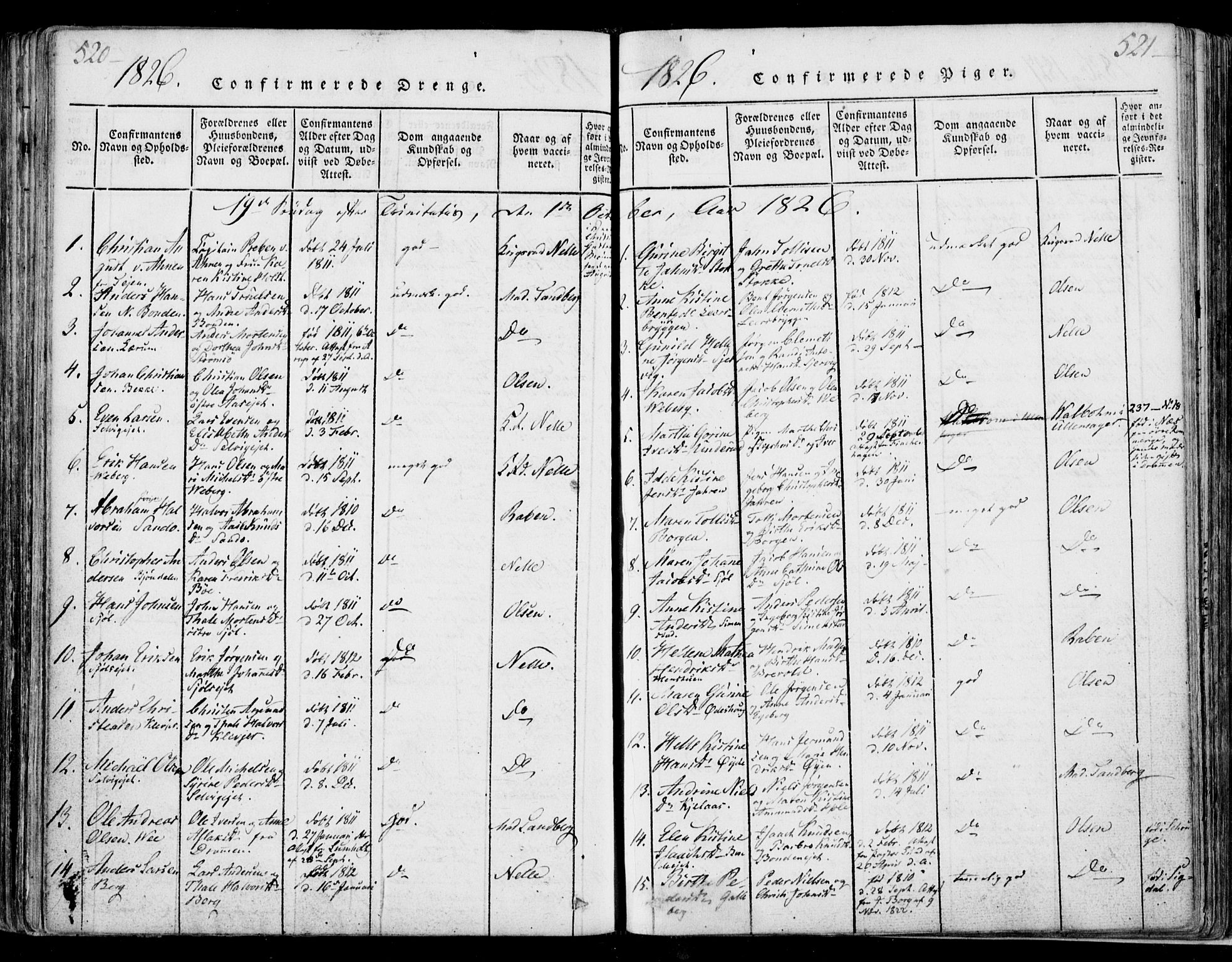 Sande Kirkebøker, AV/SAKO-A-53/F/Fa/L0003: Parish register (official) no. 3, 1814-1847, p. 520-521