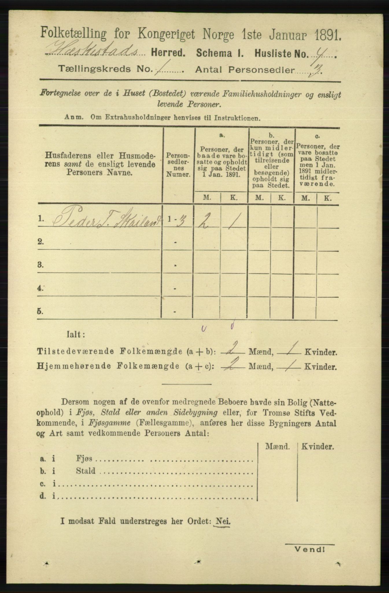 RA, 1891 census for 1113 Heskestad, 1891, p. 22