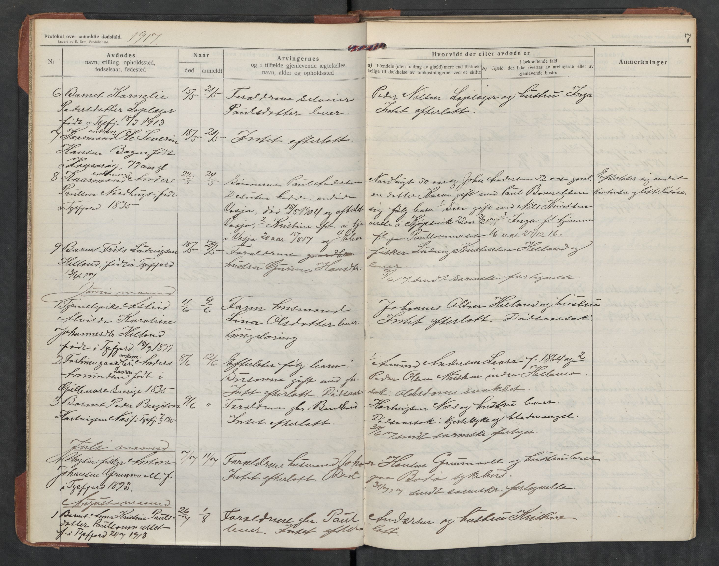 Tysfjord lensmannskontor, AV/SAT-A-5713/1/02/L0034: Dødsfallsprotokoll, 1916-1933, p. 7