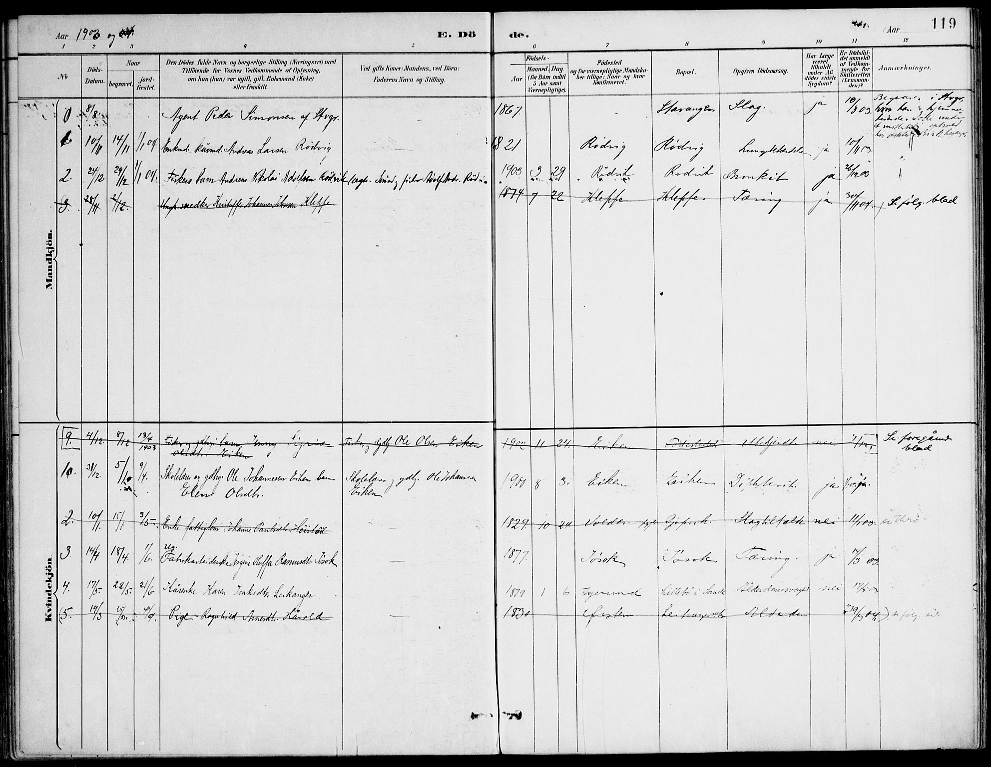 Ministerialprotokoller, klokkerbøker og fødselsregistre - Møre og Romsdal, AV/SAT-A-1454/508/L0095: Parish register (official) no. 508A02, 1887-1920, p. 119