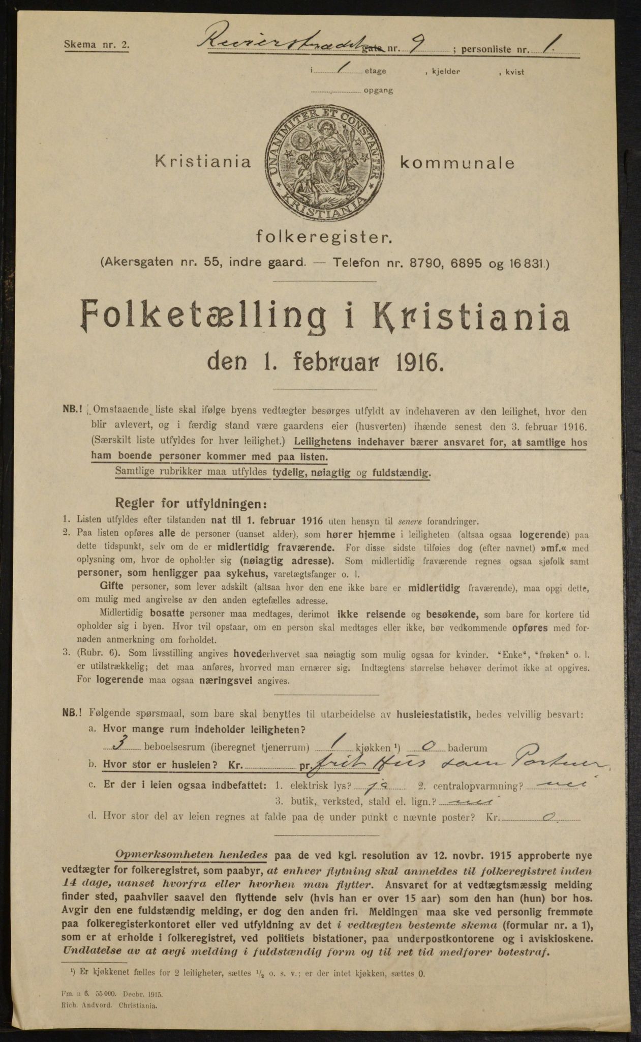 OBA, Municipal Census 1916 for Kristiania, 1916, p. 85084