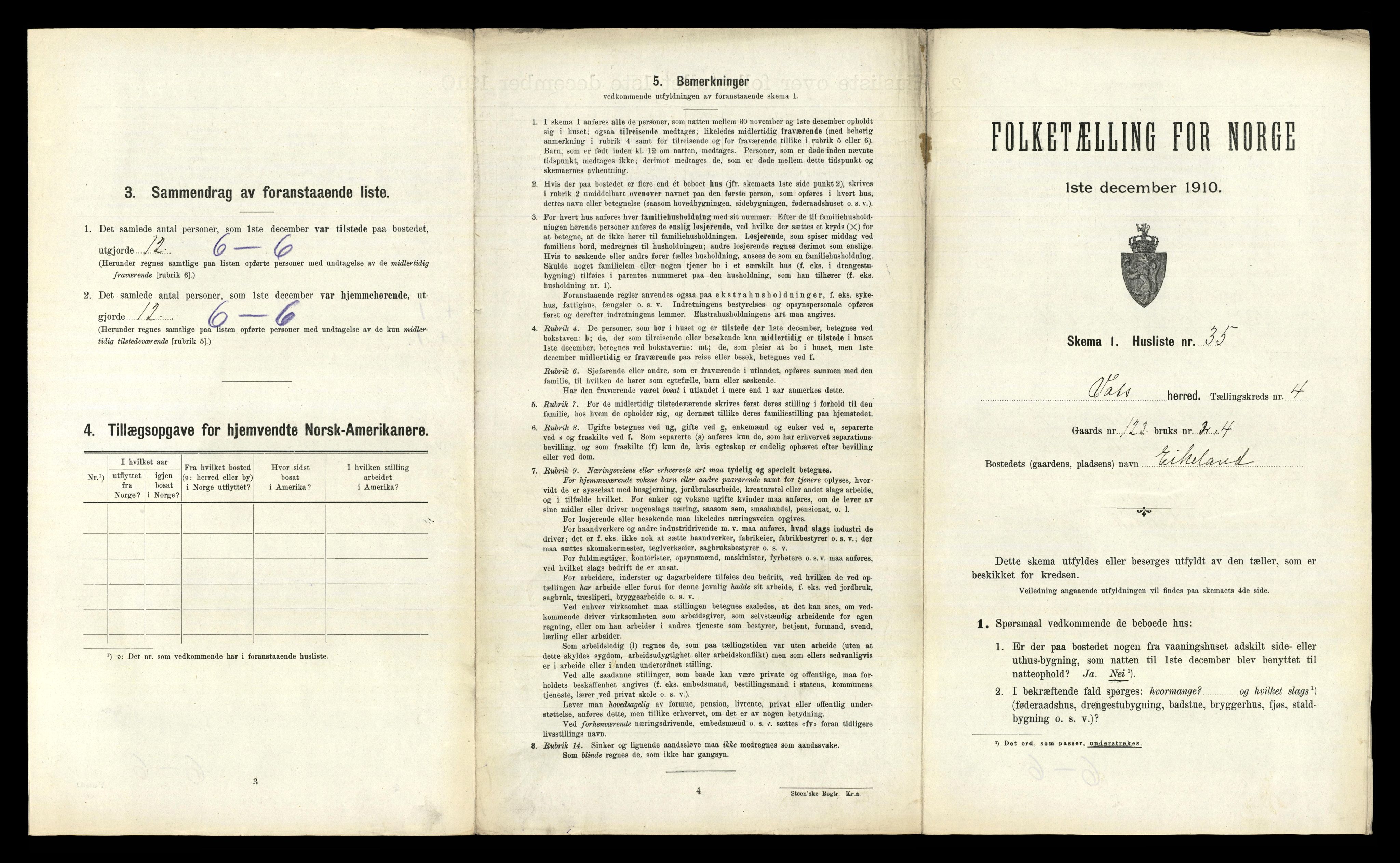 RA, 1910 census for Vats, 1910, p. 286