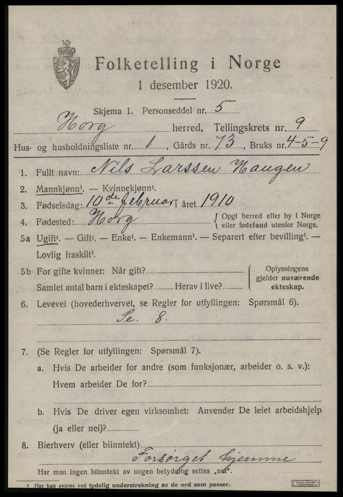 SAT, 1920 census for Horg, 1920, p. 5358