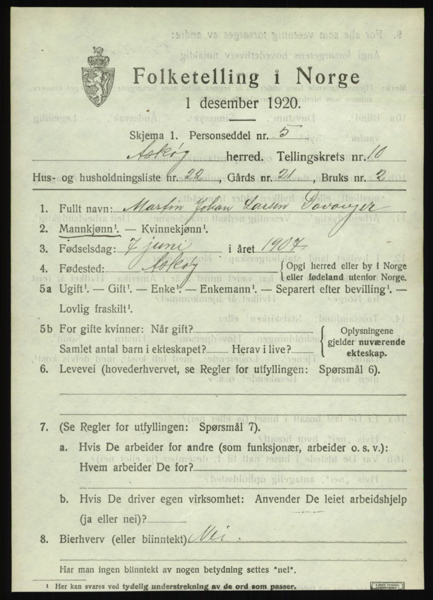 SAB, 1920 census for Askøy, 1920, p. 13054