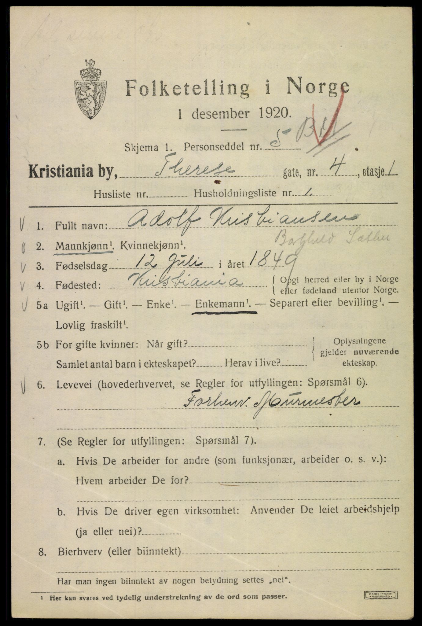 SAO, 1920 census for Kristiania, 1920, p. 566075