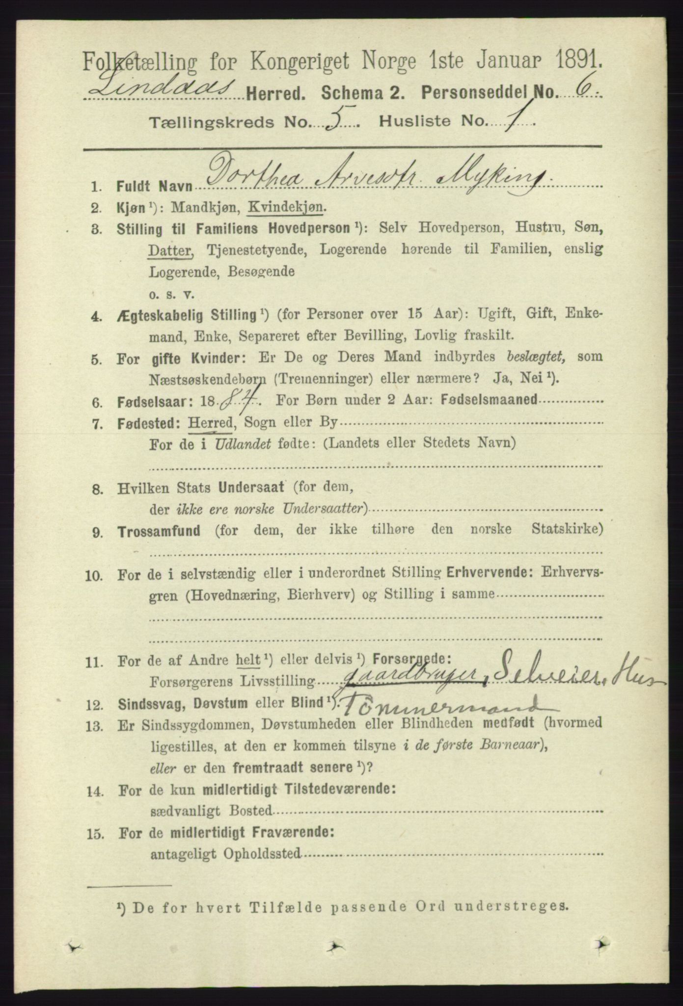 RA, 1891 census for 1263 Lindås, 1891, p. 1450