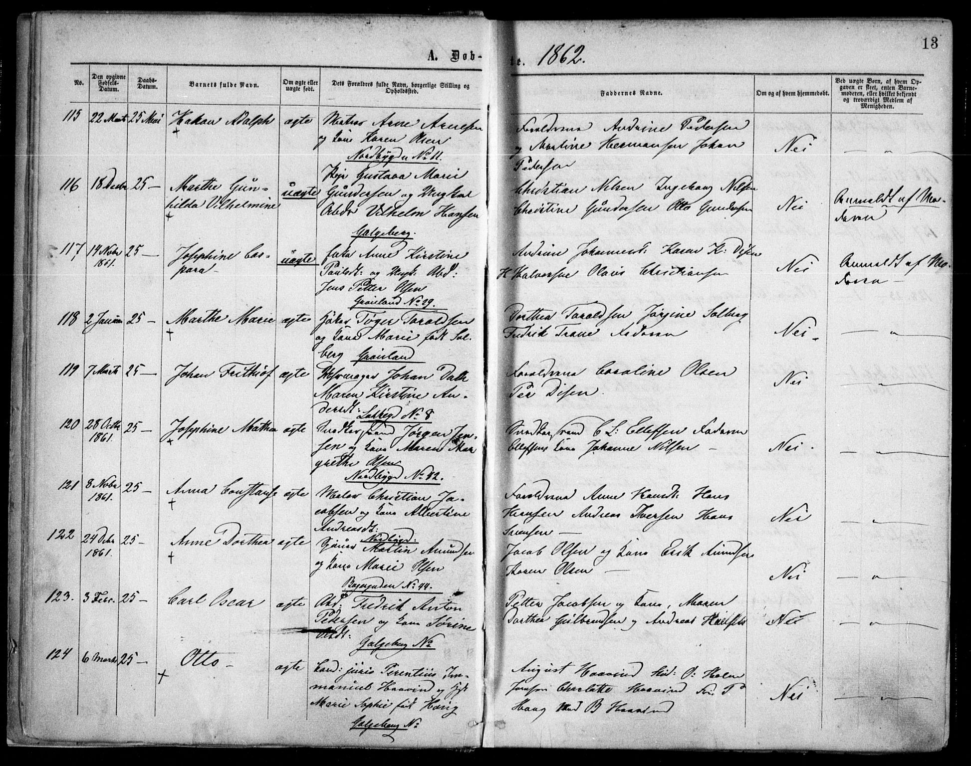 Grønland prestekontor Kirkebøker, AV/SAO-A-10848/F/Fa/L0002: Parish register (official) no. 2, 1862-1868, p. 13