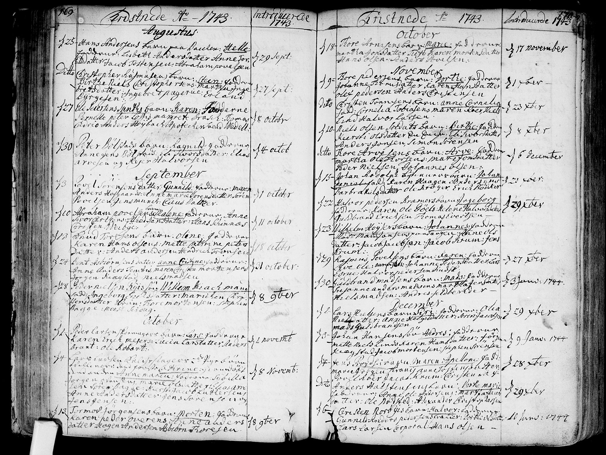 Bragernes kirkebøker, AV/SAKO-A-6/F/Fa/L0004: Parish register (official) no. I 4, 1734-1759, p. 169-170