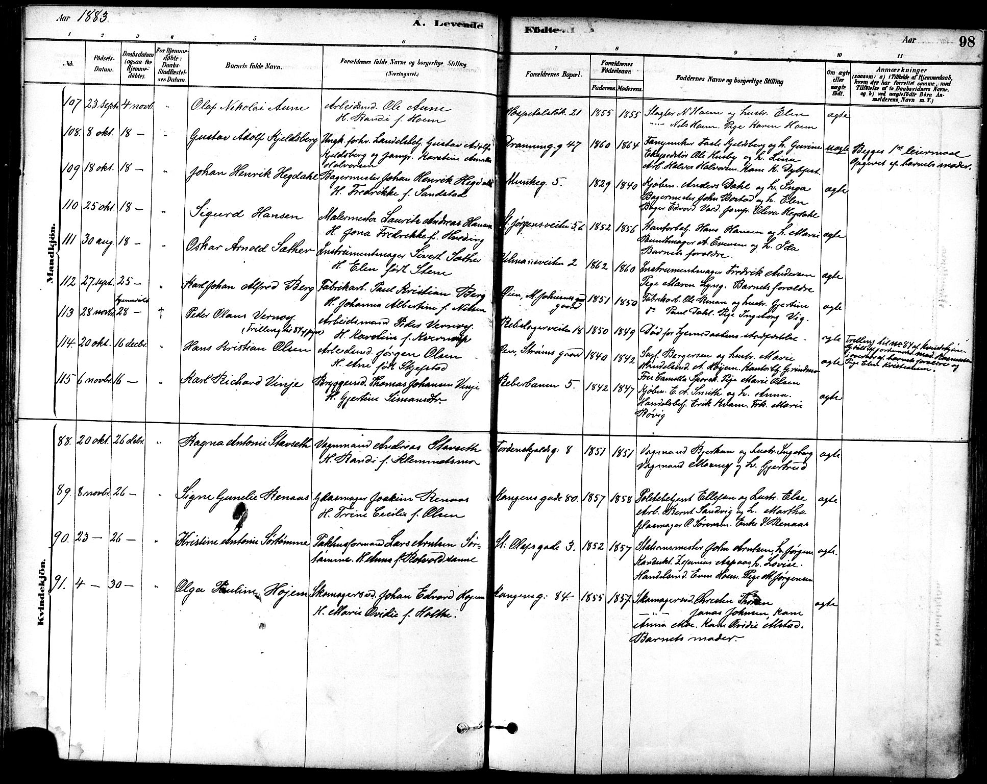 Ministerialprotokoller, klokkerbøker og fødselsregistre - Sør-Trøndelag, SAT/A-1456/601/L0057: Parish register (official) no. 601A25, 1877-1891, p. 98