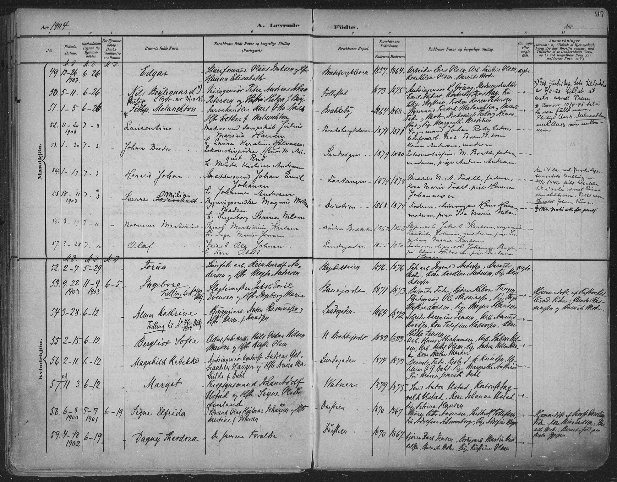 Skien kirkebøker, SAKO/A-302/F/Fa/L0011: Parish register (official) no. 11, 1900-1907, p. 97