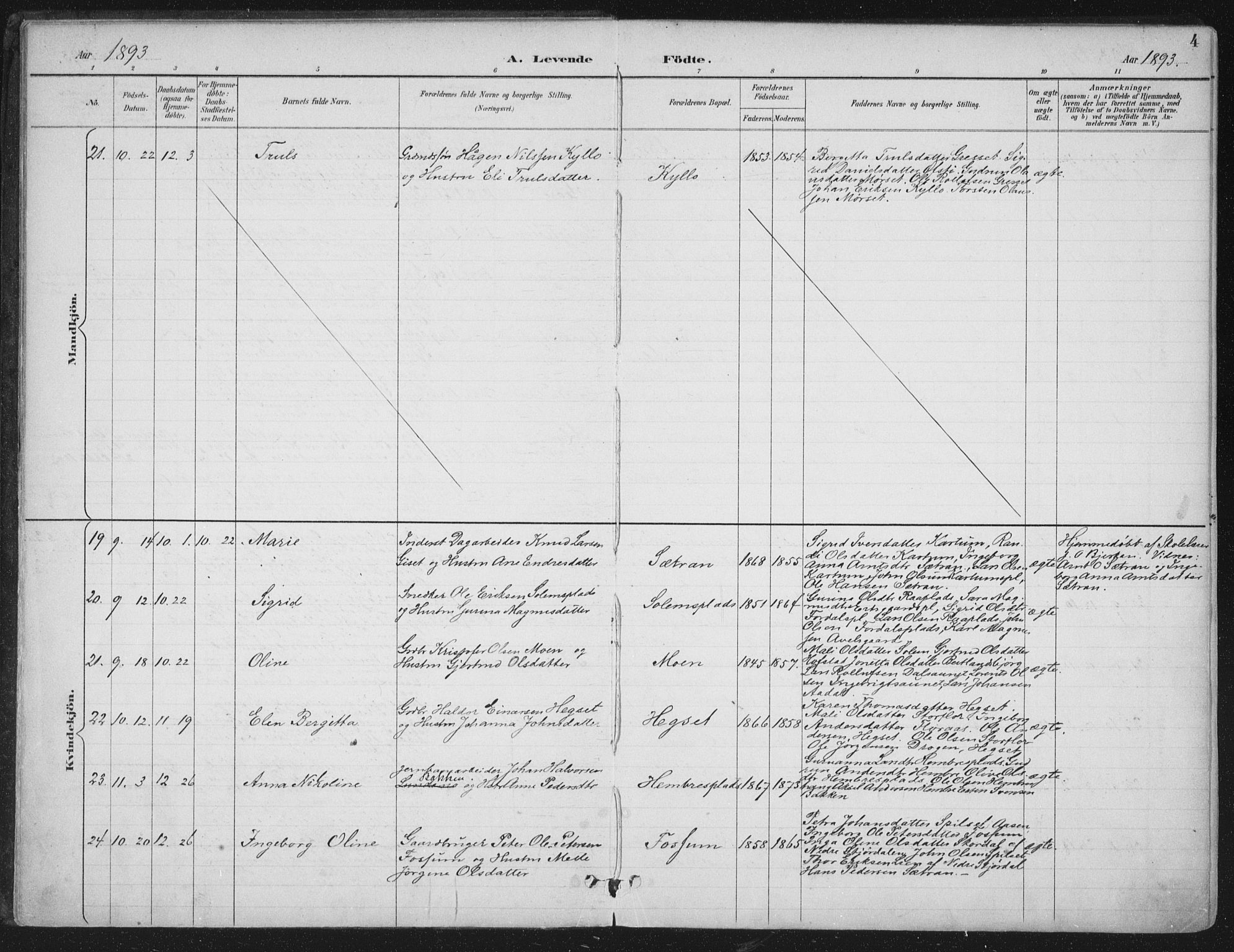 Ministerialprotokoller, klokkerbøker og fødselsregistre - Nord-Trøndelag, SAT/A-1458/703/L0031: Parish register (official) no. 703A04, 1893-1914, p. 4