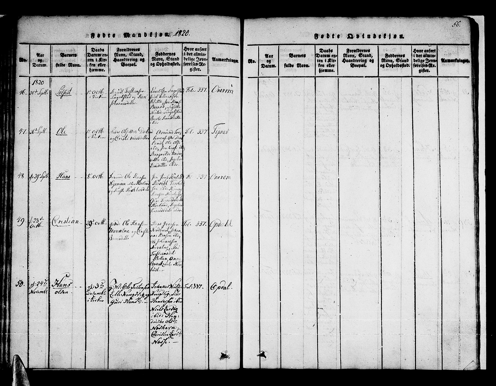 Tysnes sokneprestembete, AV/SAB-A-78601/H/Haa: Parish register (official) no. A 7, 1816-1826, p. 56