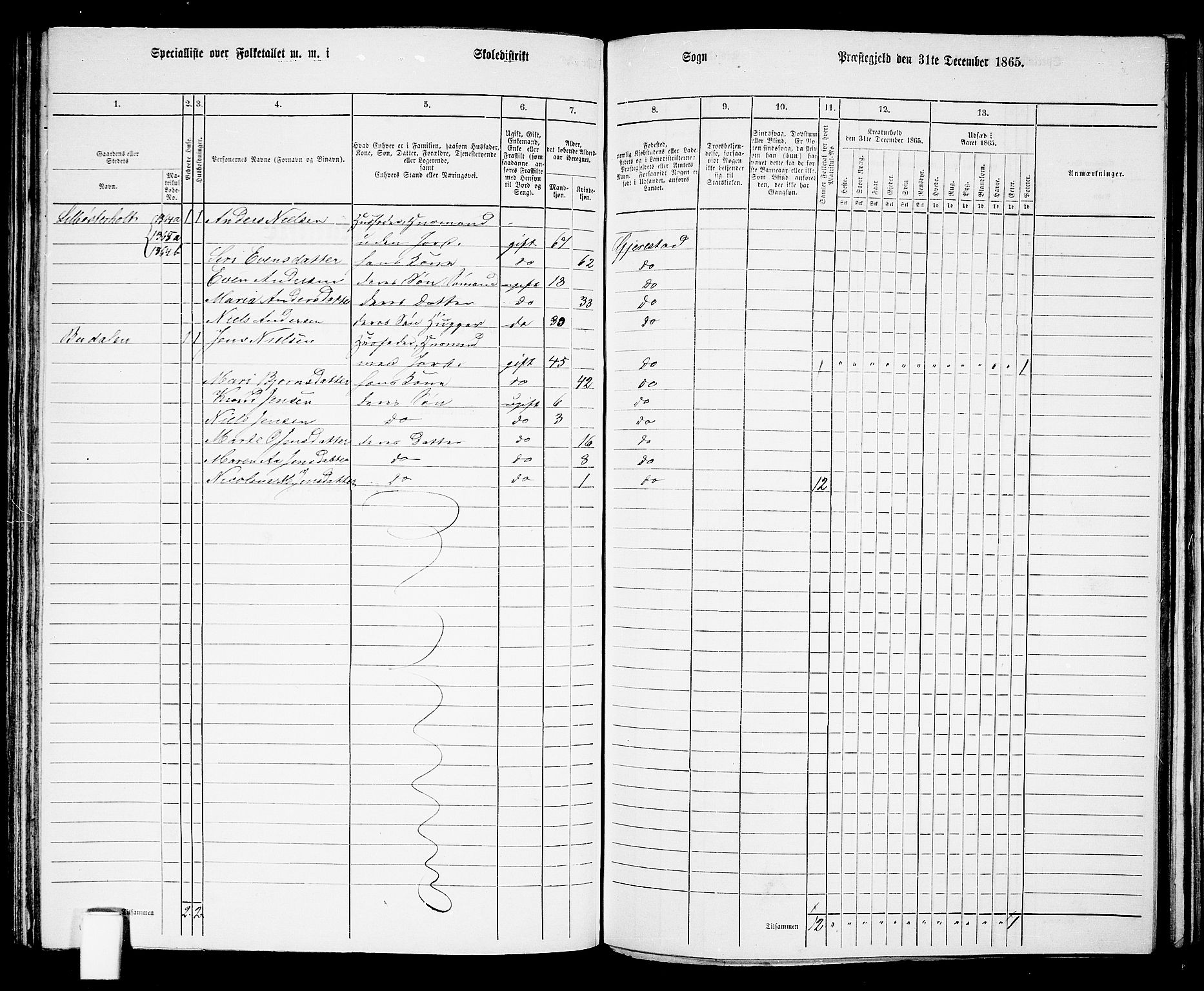 RA, 1865 census for Gjerstad, 1865, p. 119