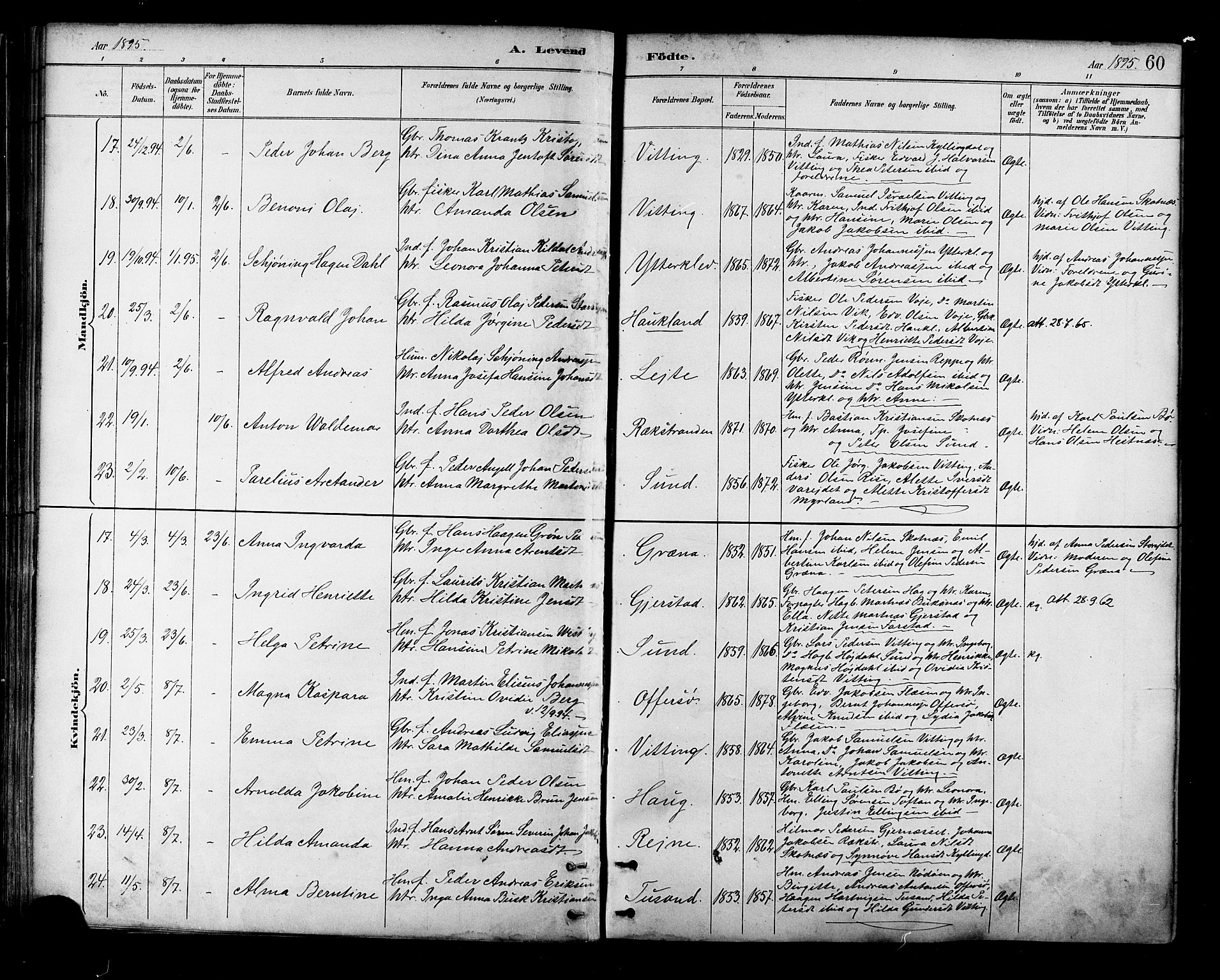 Ministerialprotokoller, klokkerbøker og fødselsregistre - Nordland, SAT/A-1459/881/L1167: Parish register (copy) no. 881C04, 1886-1899, p. 60