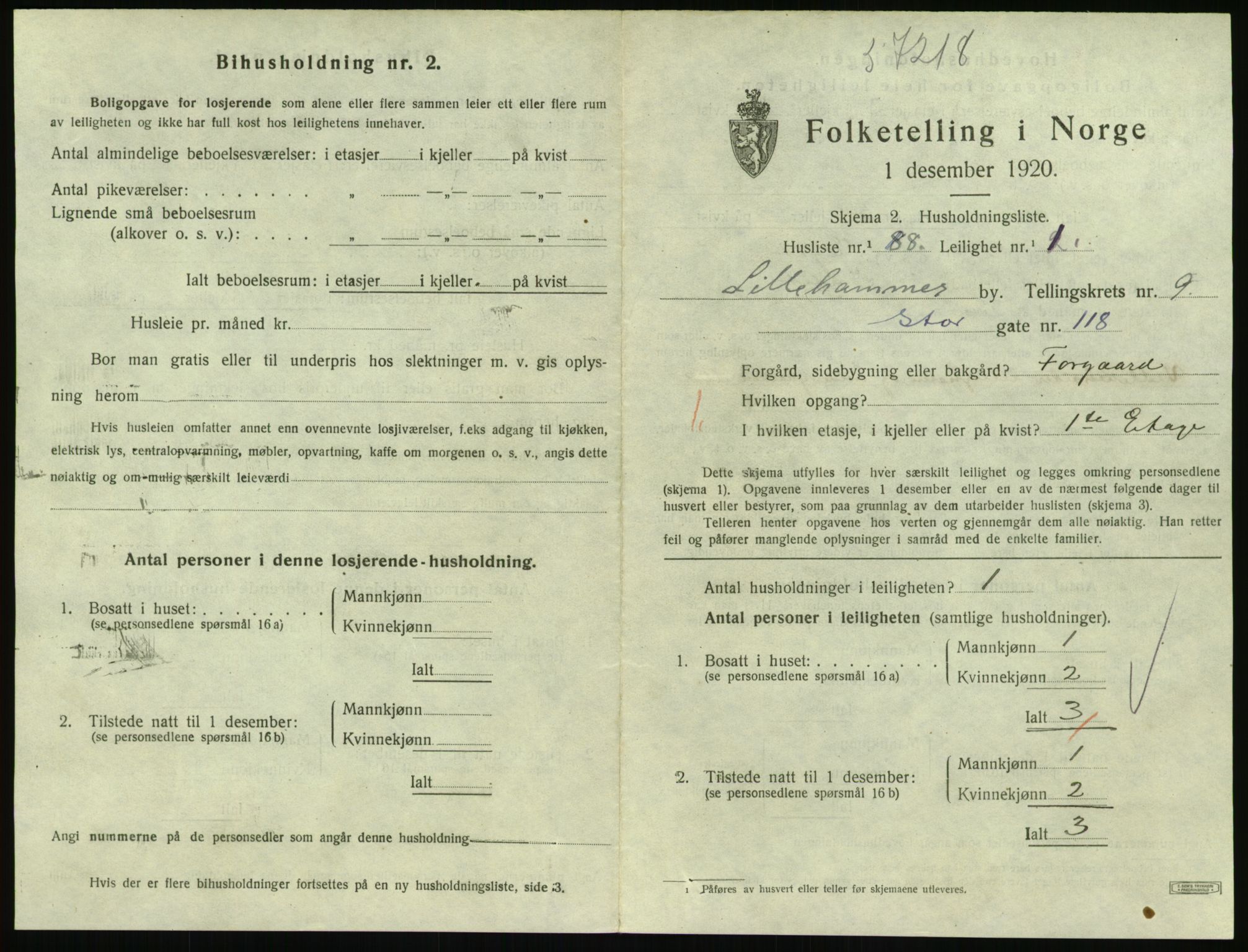 SAH, 1920 census for Lillehammer, 1920, p. 3356