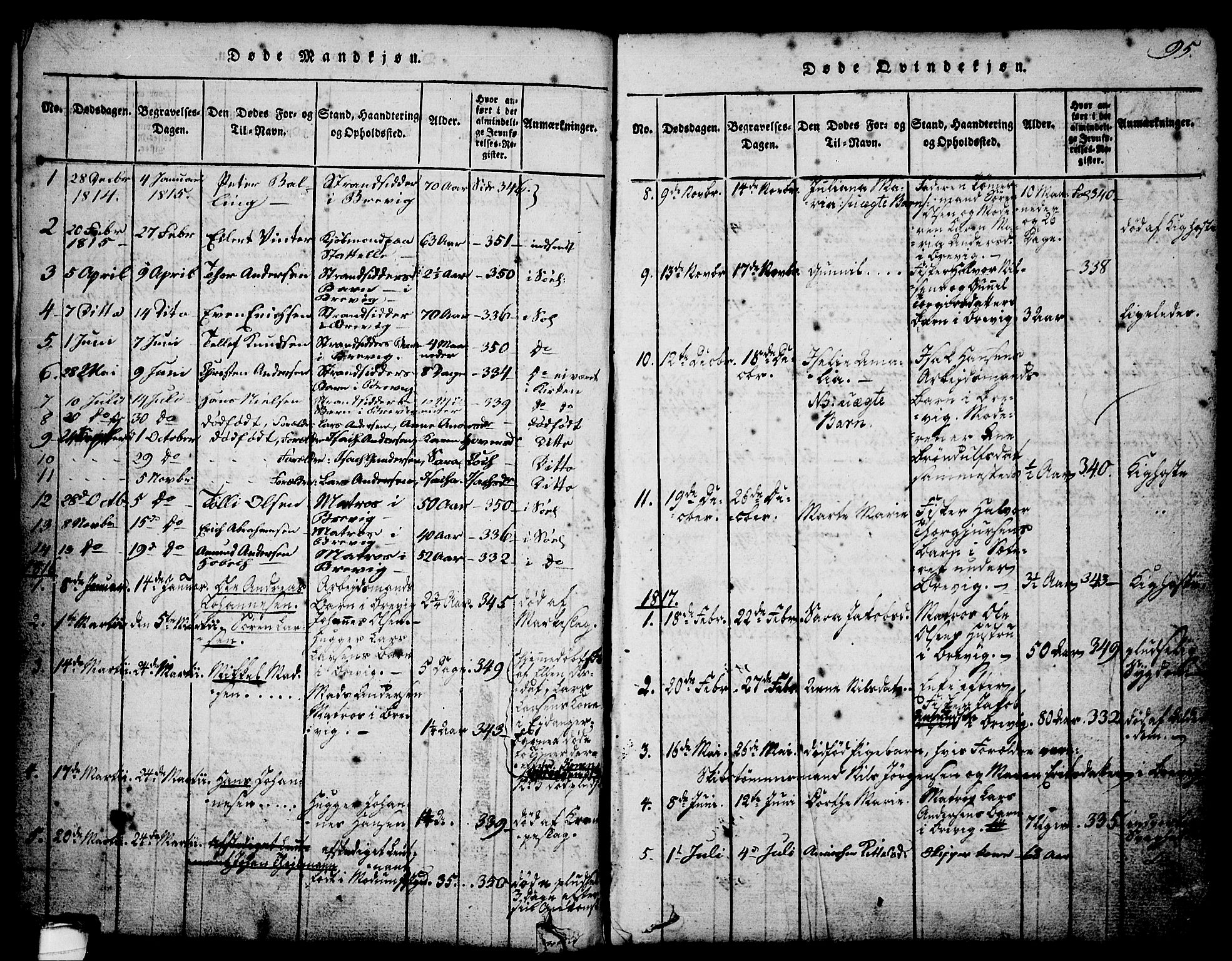 Brevik kirkebøker, SAKO/A-255/G/Ga/L0001: Parish register (copy) no. 1, 1814-1845, p. 95