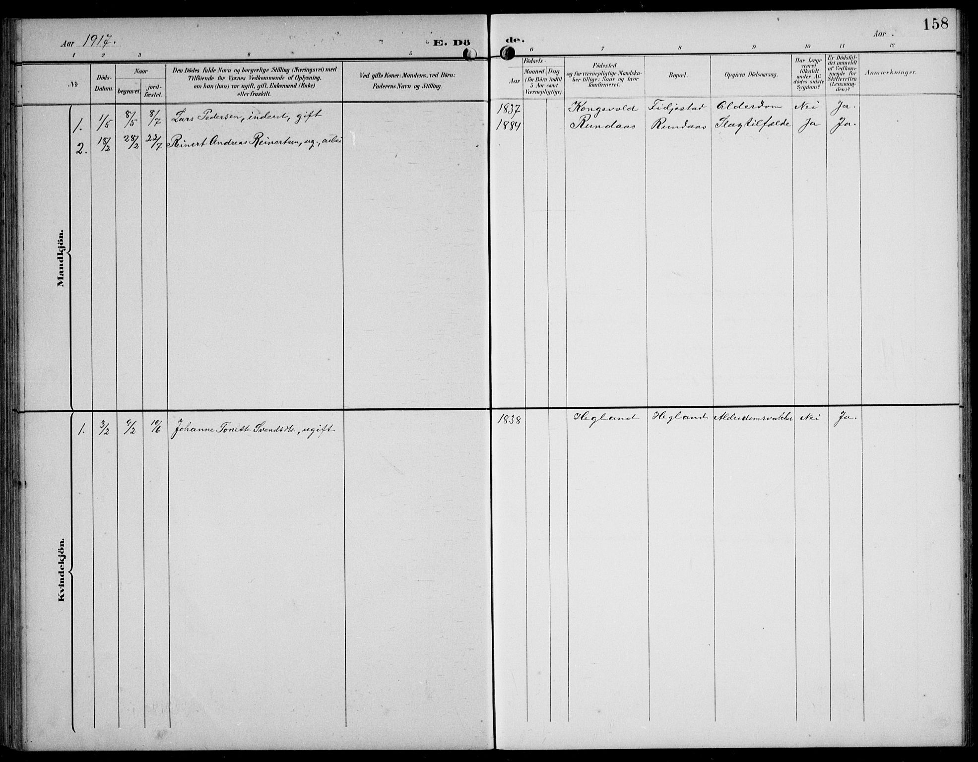 Bakke sokneprestkontor, SAK/1111-0002/F/Fb/Fbb/L0004: Parish register (copy) no. B 4, 1896-1927, p. 158