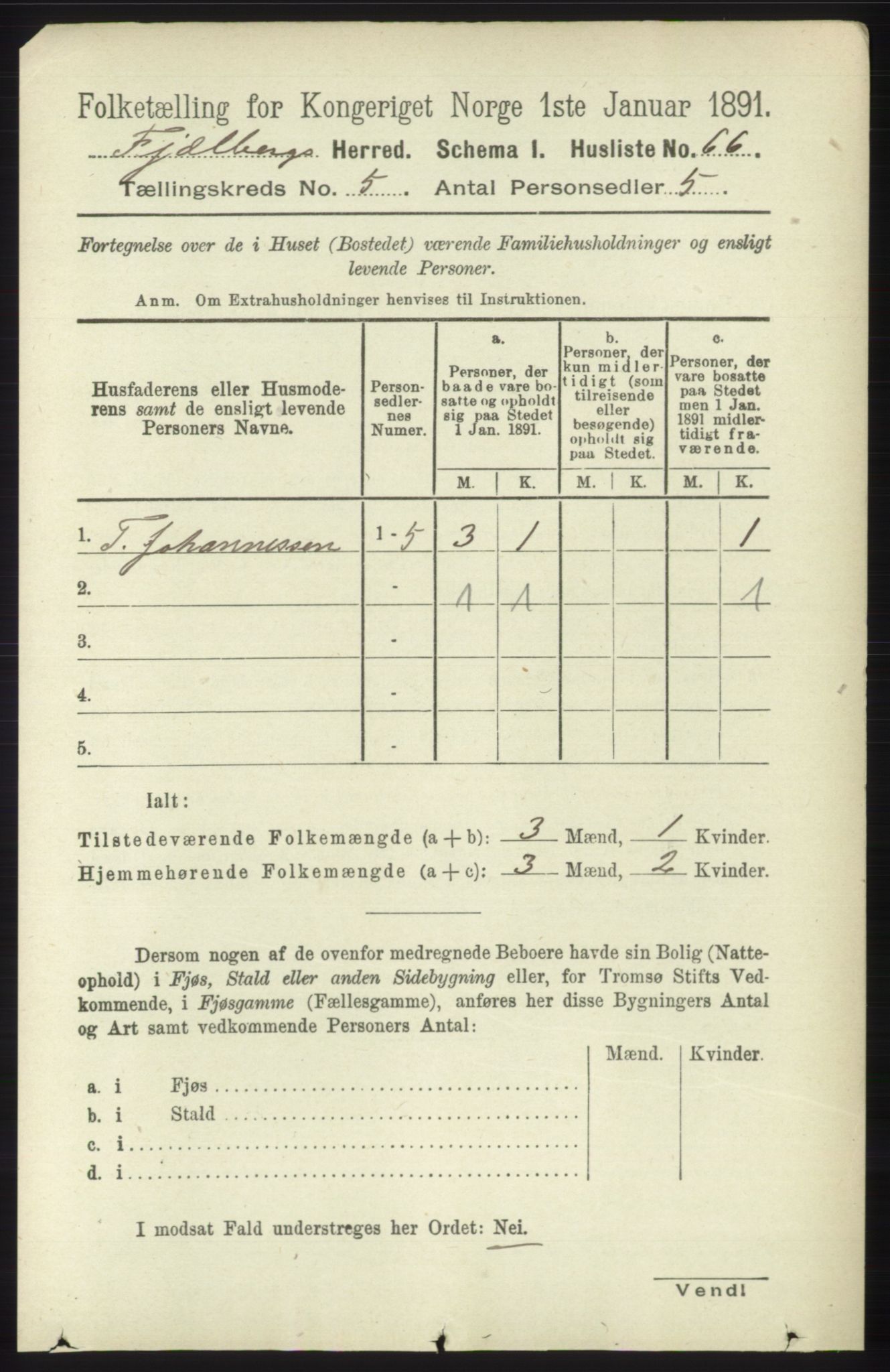 RA, 1891 census for 1213 Fjelberg, 1891, p. 1474