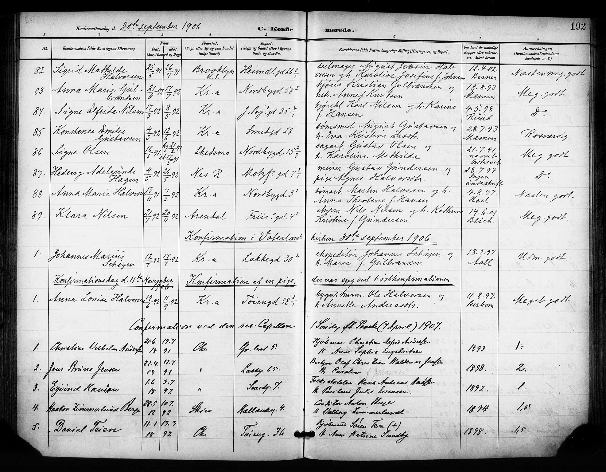 Grønland prestekontor Kirkebøker, SAO/A-10848/F/Fa/L0015: Parish register (official) no. 15, 1899-1919, p. 192
