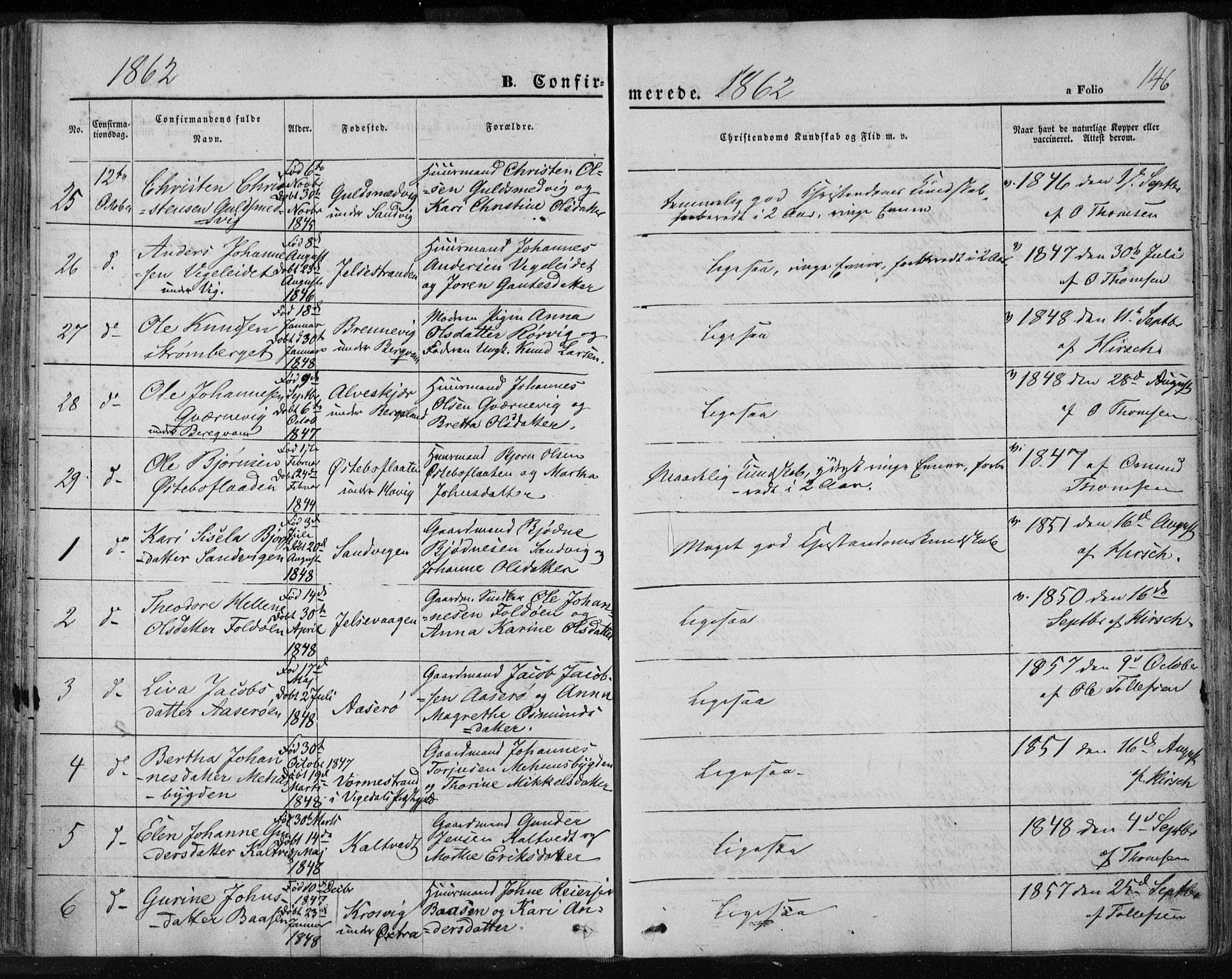 Jelsa sokneprestkontor, AV/SAST-A-101842/01/IV: Parish register (official) no. A 7, 1854-1866, p. 146