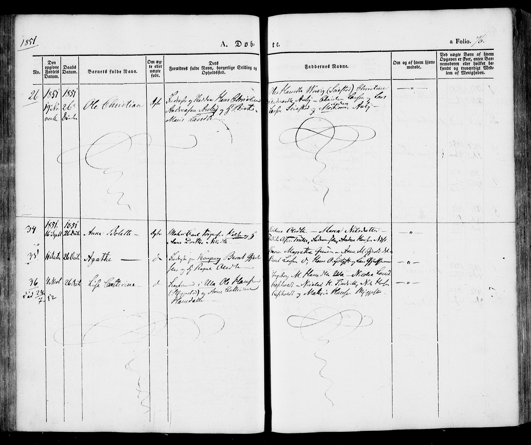 Tjølling kirkebøker, AV/SAKO-A-60/F/Fa/L0006: Parish register (official) no. 6, 1835-1859, p. 76