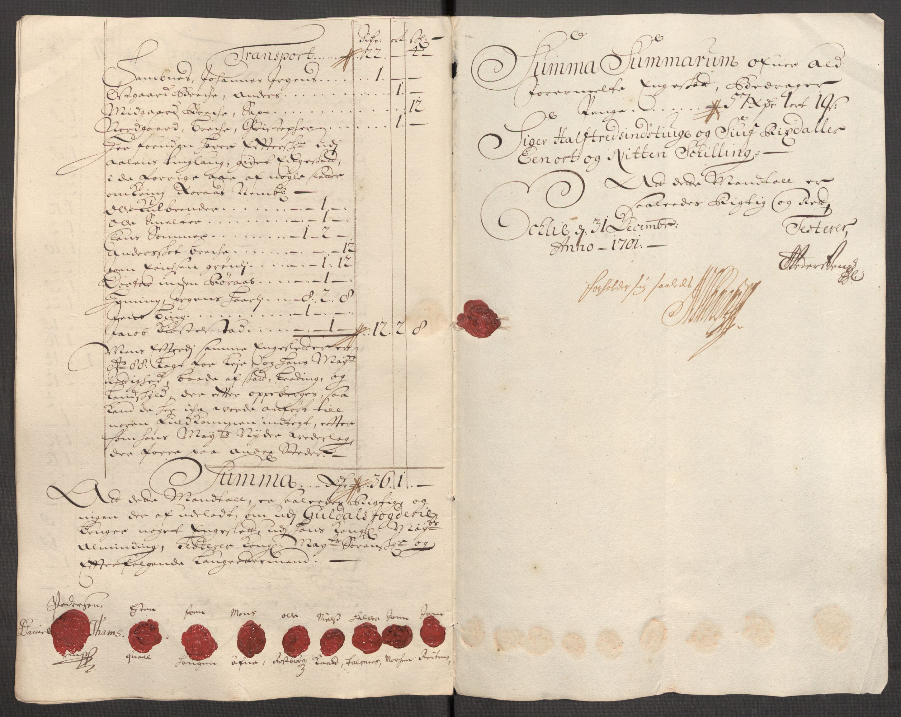 Rentekammeret inntil 1814, Reviderte regnskaper, Fogderegnskap, AV/RA-EA-4092/R60/L3951: Fogderegnskap Orkdal og Gauldal, 1701, p. 239