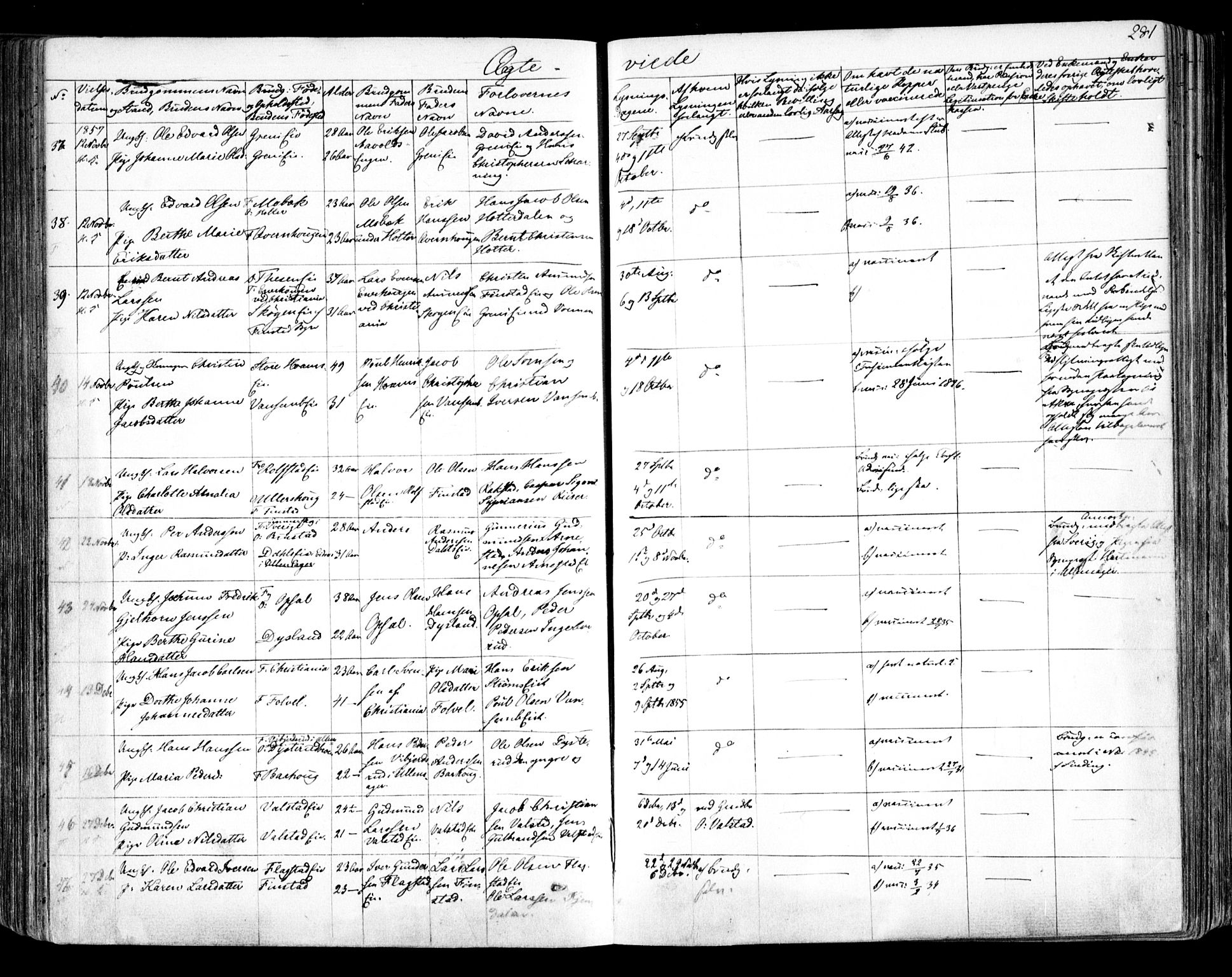 Nes prestekontor Kirkebøker, AV/SAO-A-10410/F/Fa/L0007: Parish register (official) no. I 7, 1846-1858, p. 281