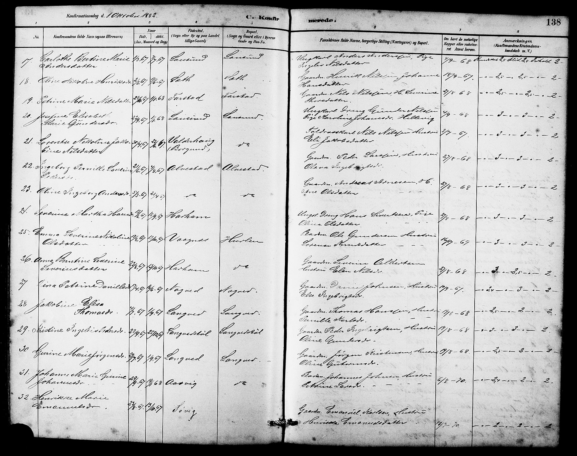 Ministerialprotokoller, klokkerbøker og fødselsregistre - Møre og Romsdal, AV/SAT-A-1454/536/L0510: Parish register (copy) no. 536C05, 1881-1898, p. 138