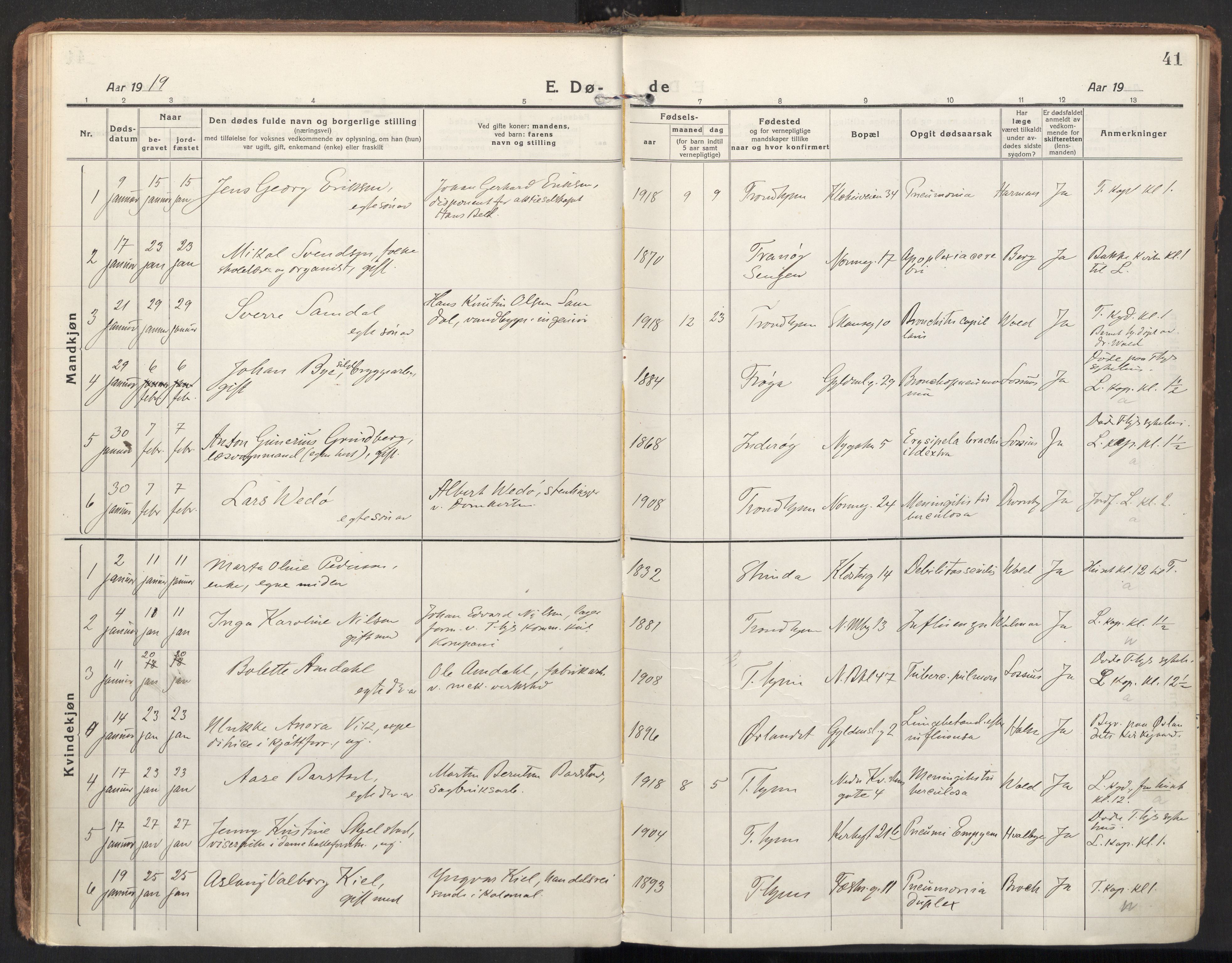 Ministerialprotokoller, klokkerbøker og fødselsregistre - Sør-Trøndelag, SAT/A-1456/604/L0207: Parish register (official) no. 604A27, 1917-1933, p. 41