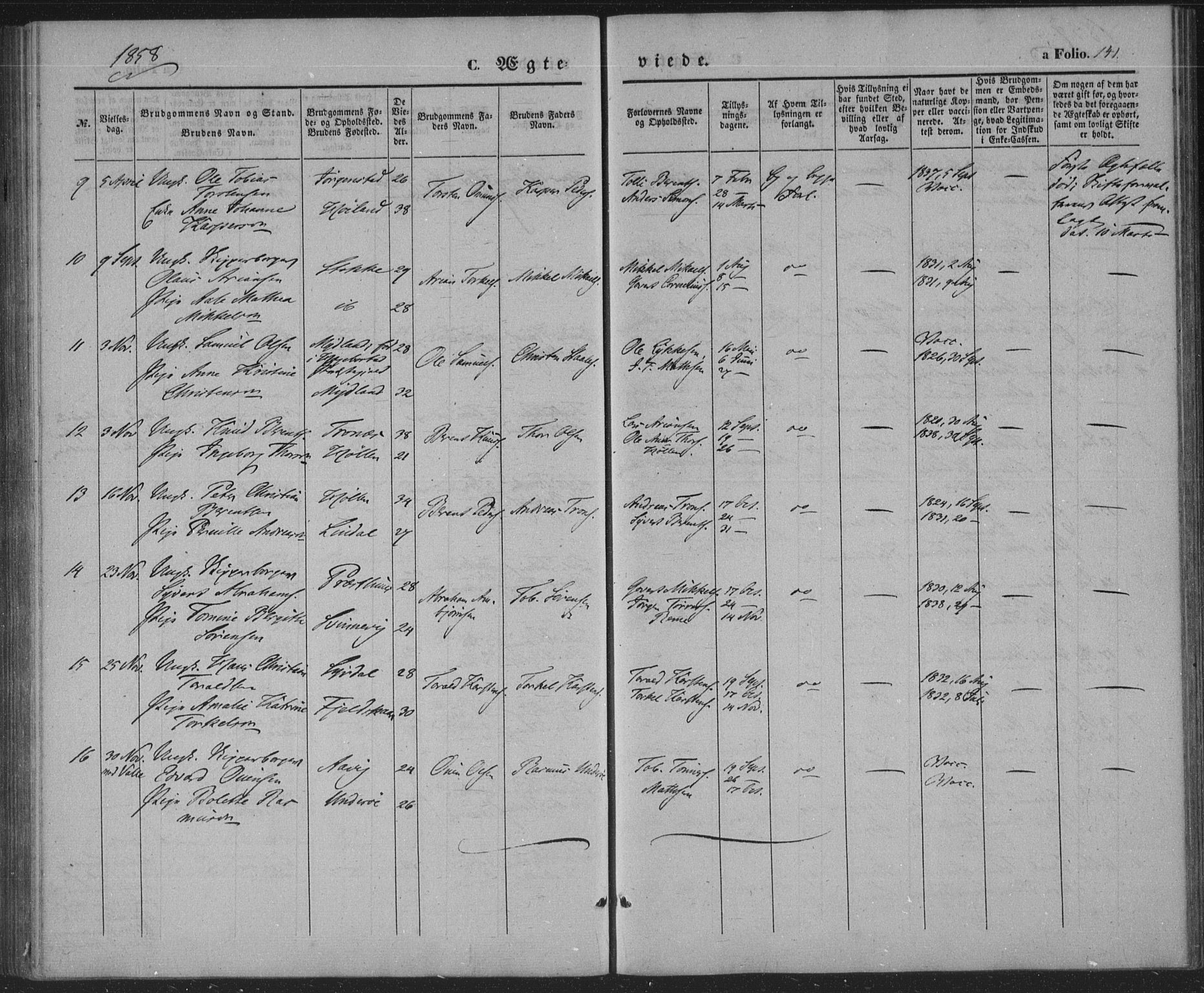 Sør-Audnedal sokneprestkontor, AV/SAK-1111-0039/F/Fa/Faa/L0002: Parish register (official) no. A 2, 1848-1867, p. 141