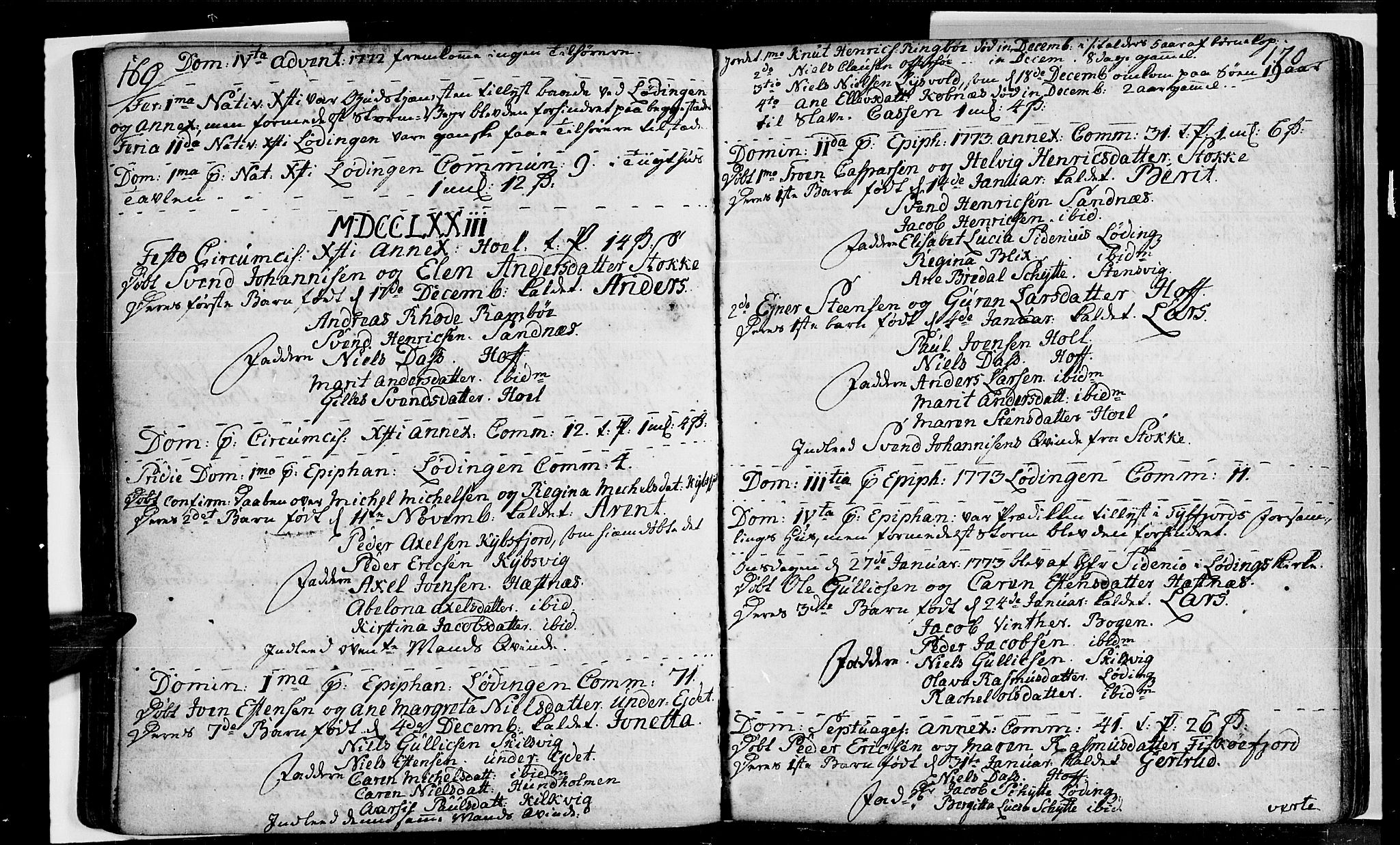 Ministerialprotokoller, klokkerbøker og fødselsregistre - Nordland, SAT/A-1459/872/L1029: Parish register (official) no. 872A04, 1765-1787, p. 169-170