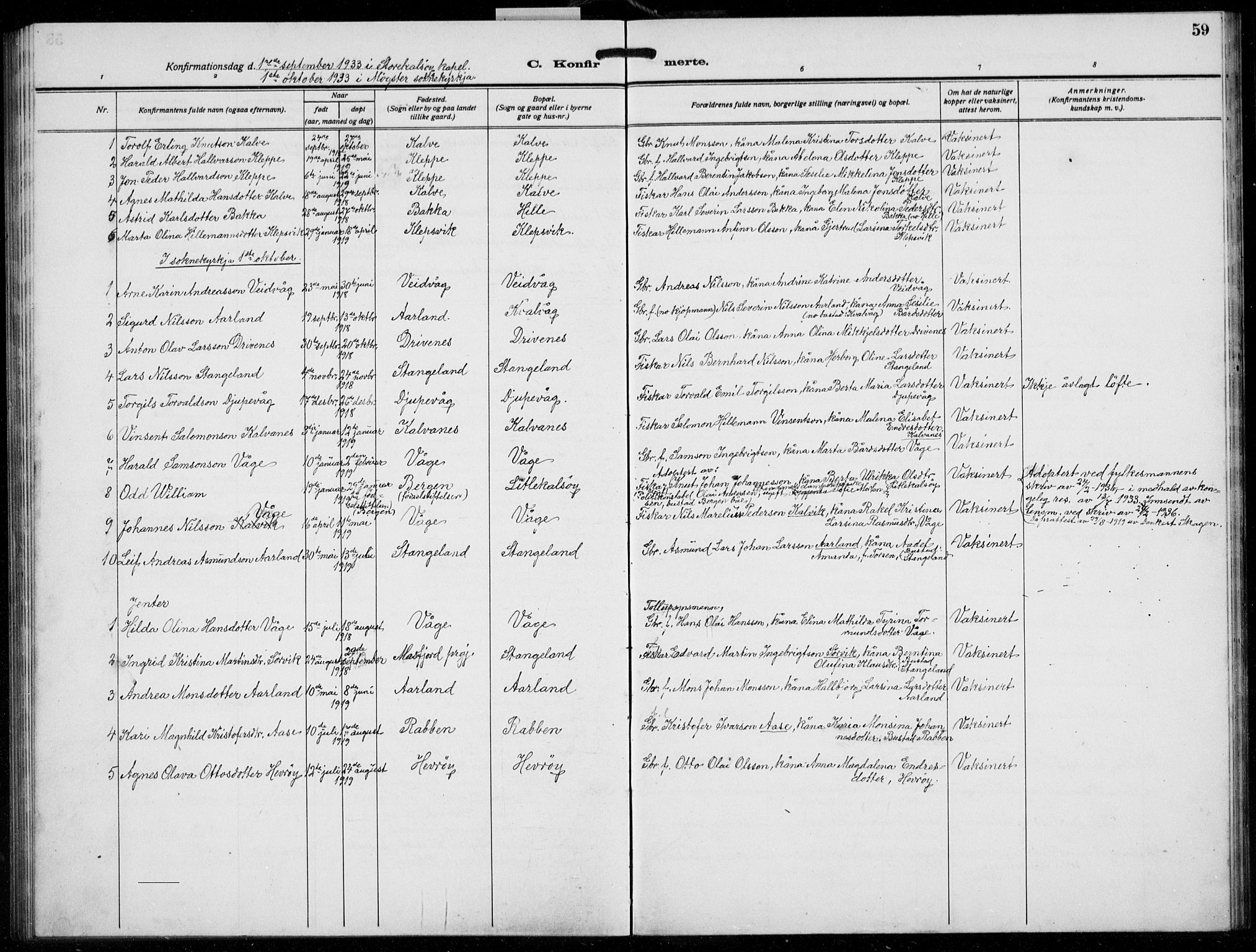 Austevoll Sokneprestembete, SAB/A-74201/H/Hab: Parish register (copy) no. B  7, 1926-1939, p. 59