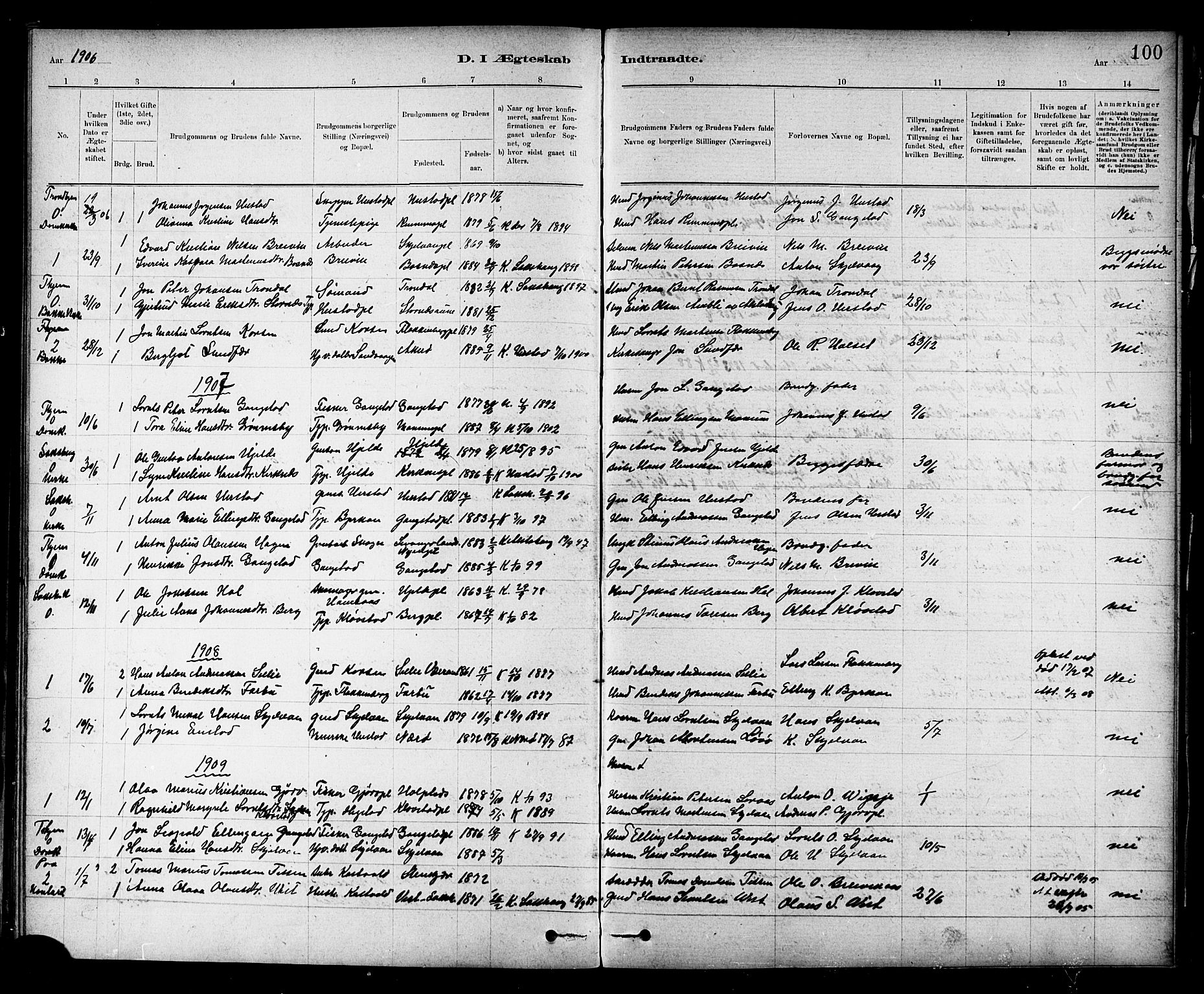 Ministerialprotokoller, klokkerbøker og fødselsregistre - Nord-Trøndelag, AV/SAT-A-1458/732/L0318: Parish register (copy) no. 732C02, 1881-1911, p. 100