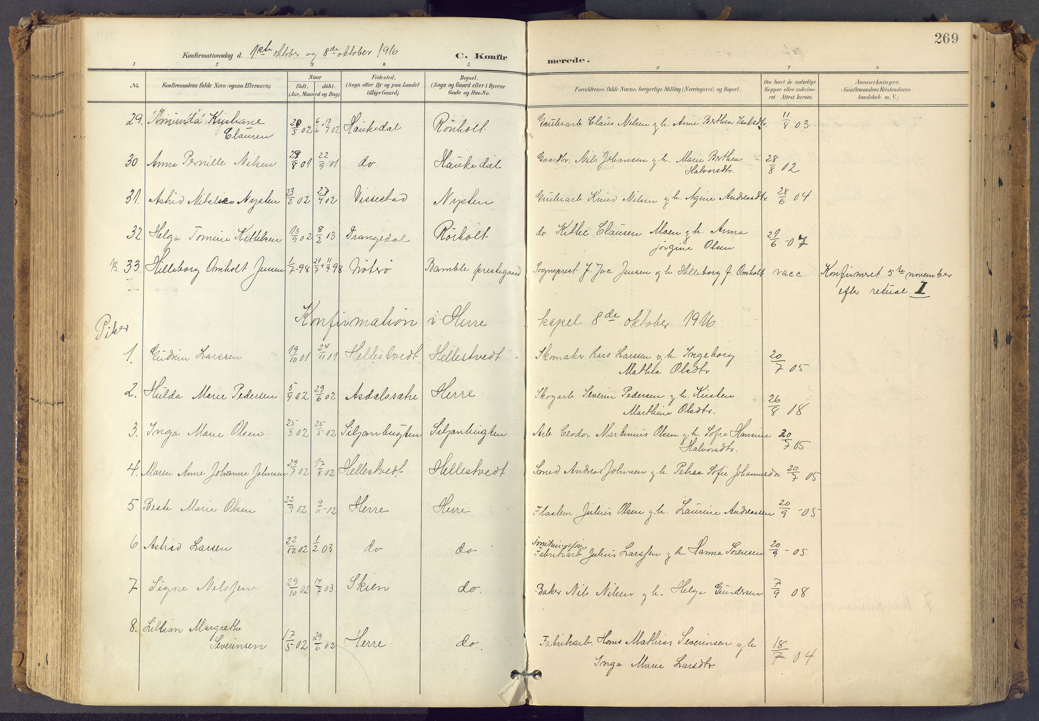 Bamble kirkebøker, SAKO/A-253/F/Fa/L0009: Parish register (official) no. I 9, 1901-1917, p. 269