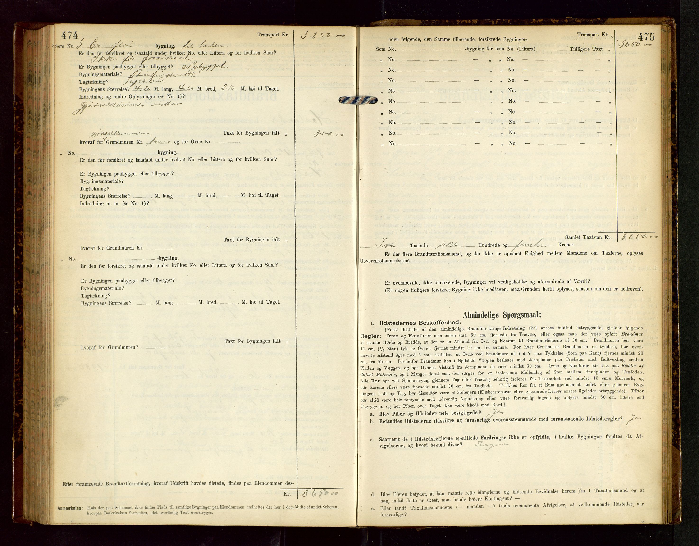 Håland lensmannskontor, AV/SAST-A-100100/Gob/L0002: Branntakstprotokoll - skjematakst. Register i boken., 1902-1906, p. 474-475