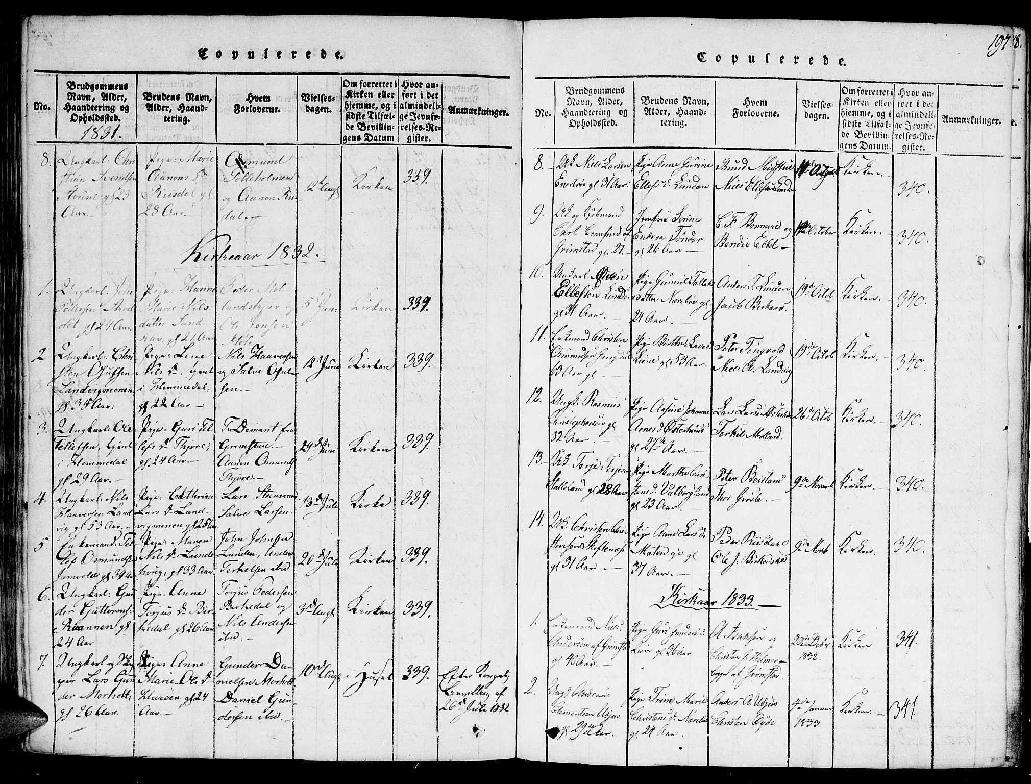 Hommedal sokneprestkontor, SAK/1111-0023/F/Fa/Fab/L0003: Parish register (official) no. A 3, 1815-1848, p. 197