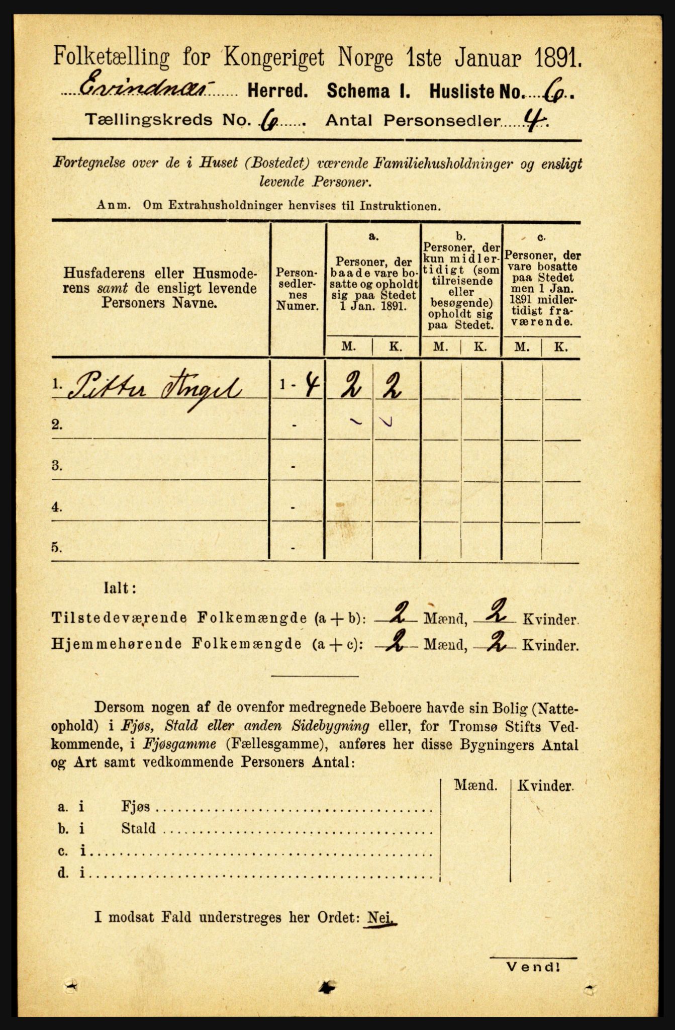 RA, 1891 census for 1853 Evenes, 1891, p. 1890