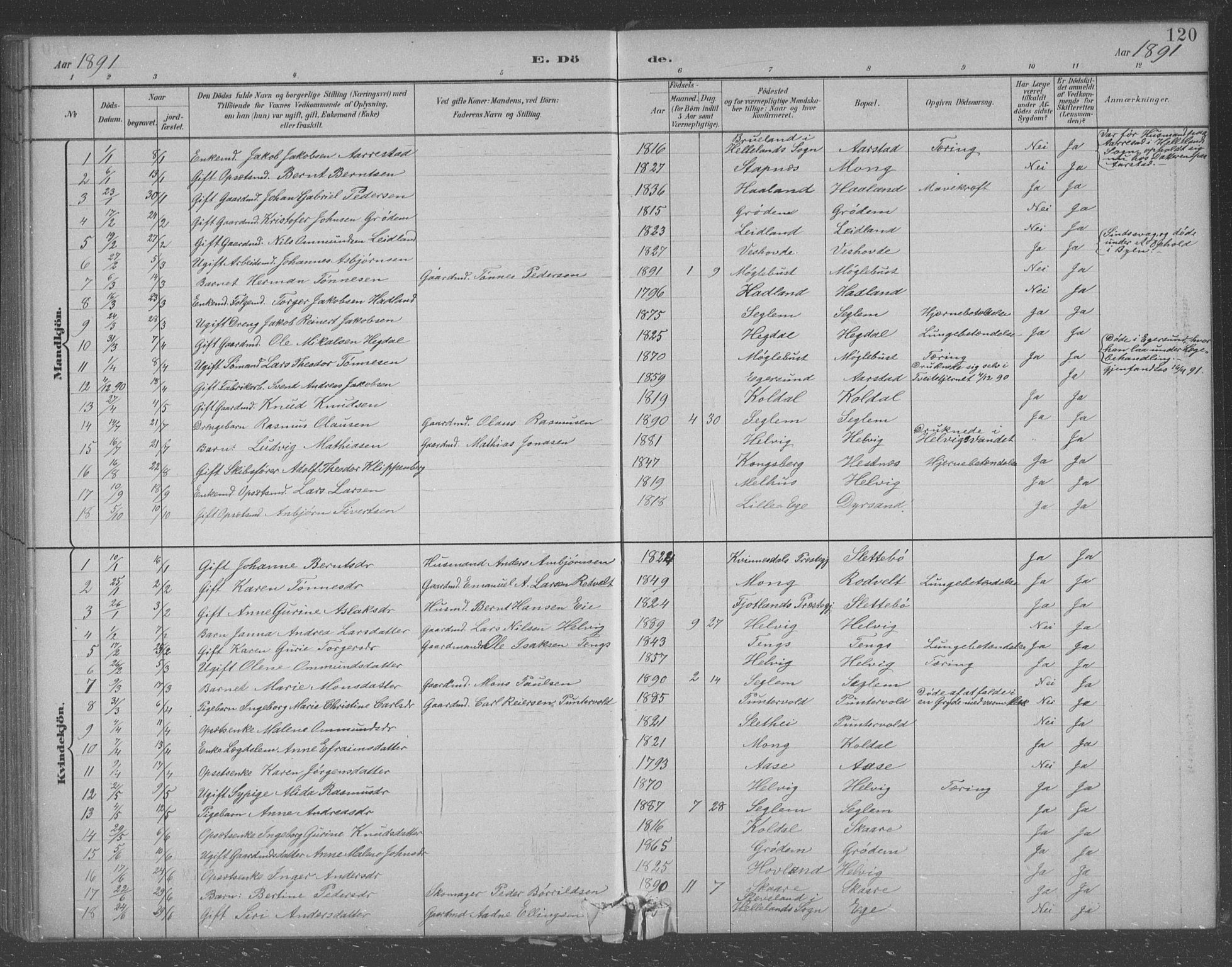 Eigersund sokneprestkontor, AV/SAST-A-101807/S09/L0007: Parish register (copy) no. B 7, 1882-1892, p. 120