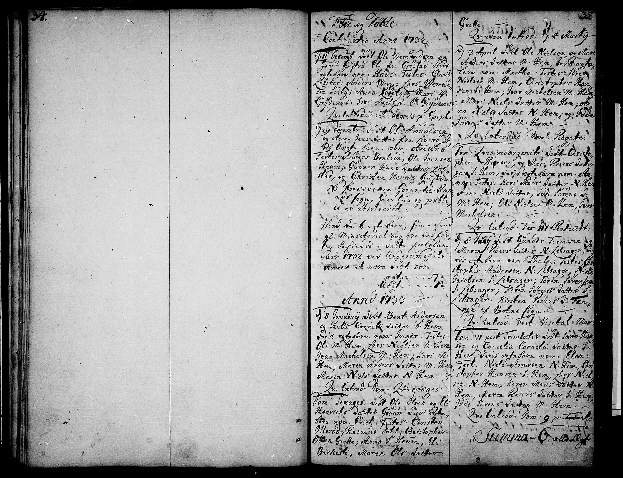 Våle kirkebøker, SAKO/A-334/F/Fa/L0004: Parish register (official) no. I 4 /1, 1732-1773, p. 34-35
